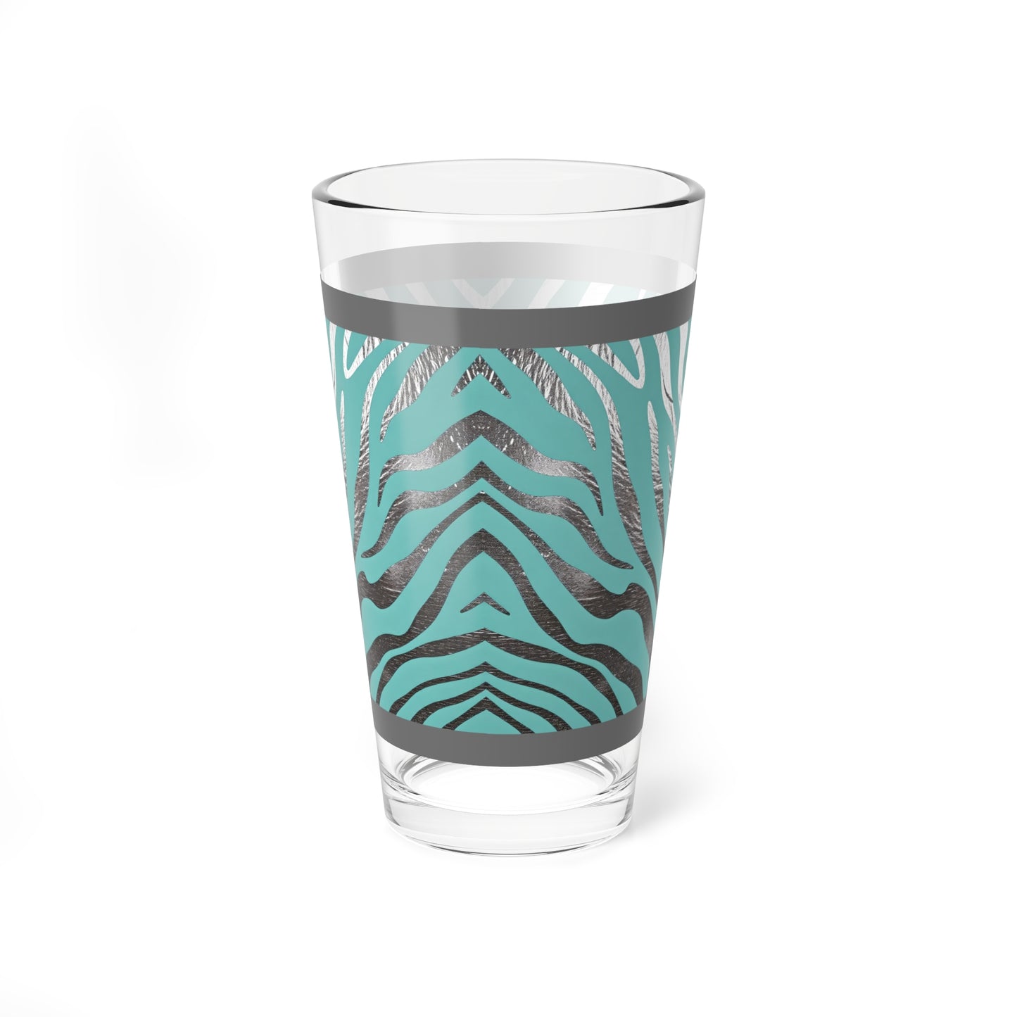 Stylish Zebra Print Mixing Glass - 16oz Cocktail and Beverage Tumbler - Aqua Zebra Print