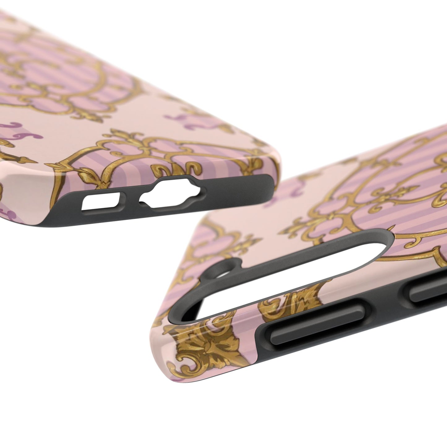 Elegant Vintage Phone Case, Tough Phone Case, Lavender & Alabaster Striped Gold Baroque Phone Cover, Stylish Phone Protector, Gift for Her