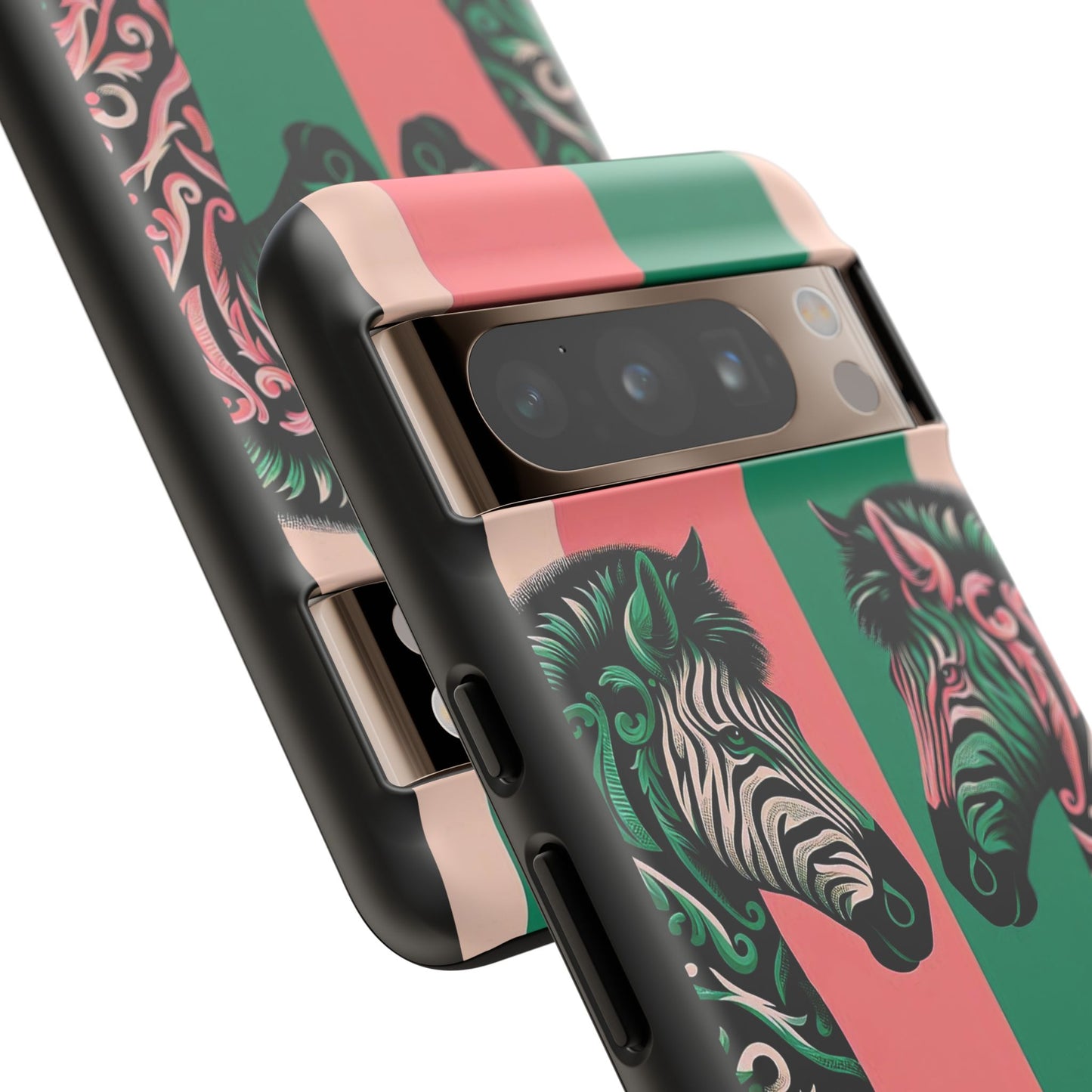 Phone Case - Elegant Pink & Green Zebra Damask Design