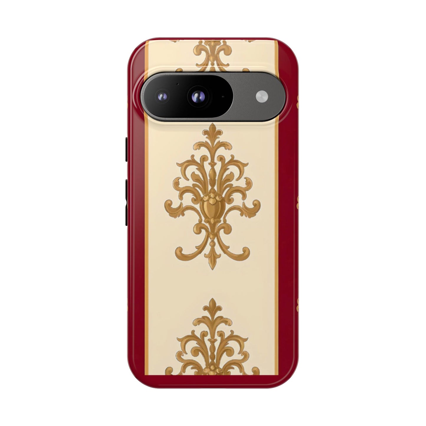 Elegant Floral Motif Phone Case - Tough Cases with Vintage Design - Dusk Red Striped Gold Damask