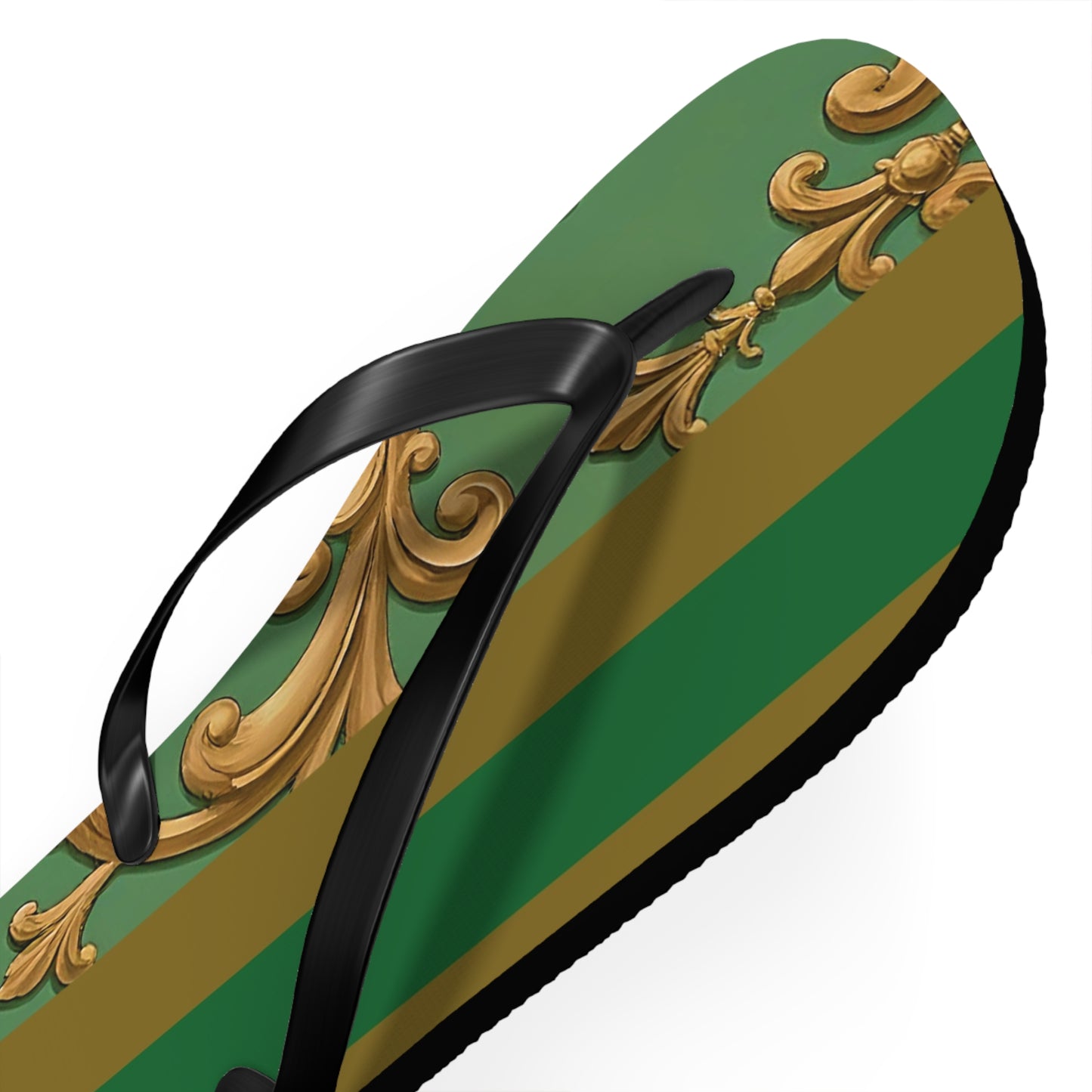 Stylish Summer Flip Flops | Elegant Beach Sandals | Trendy Footwear for Vacation | Perfect Gift for Hot Days - Olive Green Striped Rococo