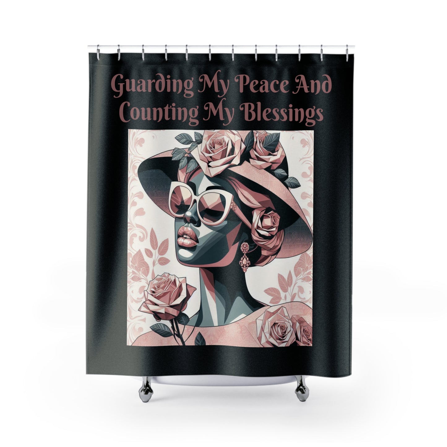 Elegant Floral Shower Curtain - "Guarding My Peace And Counting My Blessings" - Home Decor, Bathroom Accessories, Gift Idea, Self-Care
