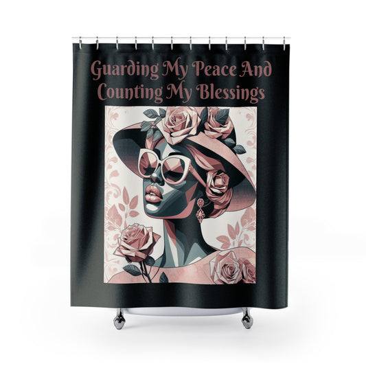 Elegant Floral Shower Curtain - "Guarding My Peace And Counting My Blessings" - Home Decor, Bathroom Accessories, Gift Idea, Self-Care