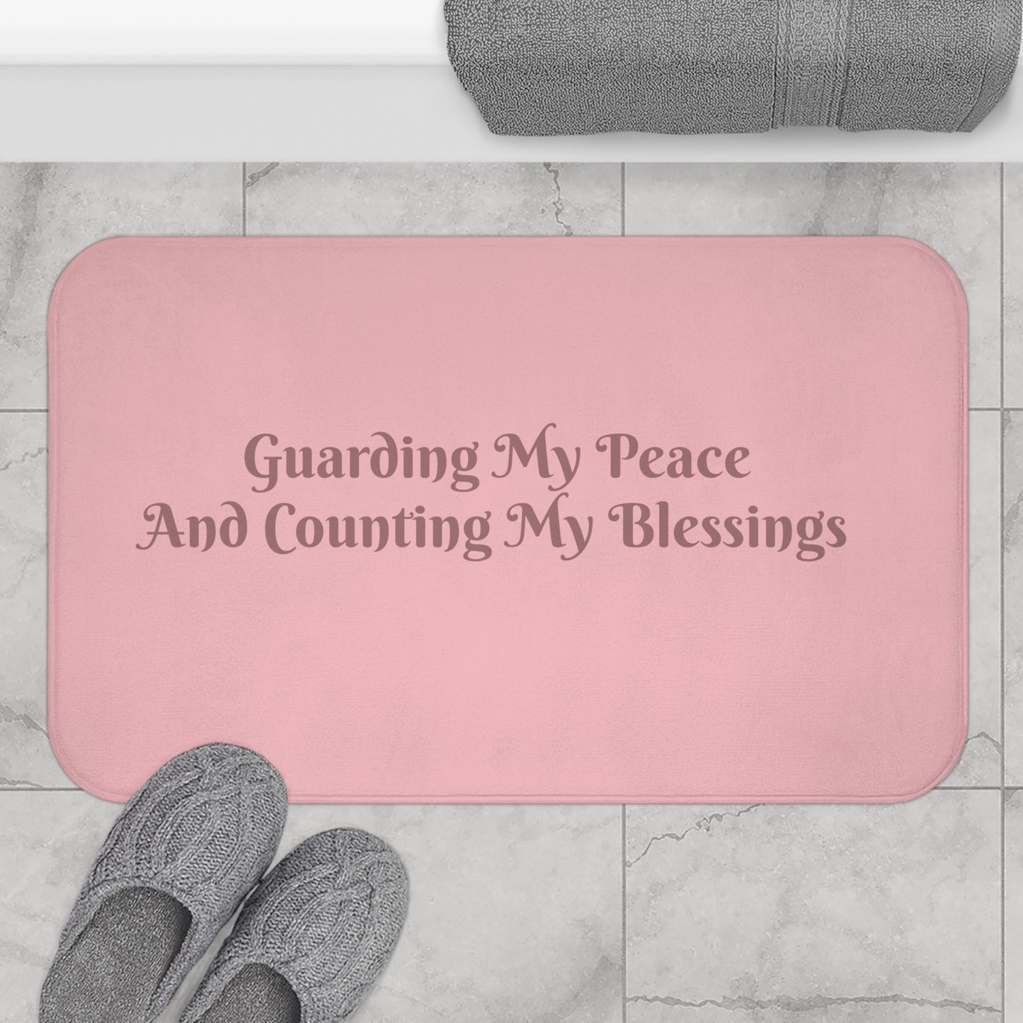 Guarding My Peace Bath Mat - Pink Blessings Reminder, Cozy Home Decor, Relaxation Gift, Bathroom Essentials, Self-Care Accessory-Mauve Lettering