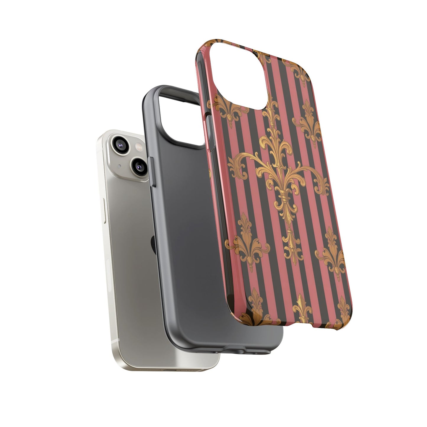 Elegant Floral Motif Phone Case - Tough Cases with Vintage Design - Mauve Striped Gold Damask