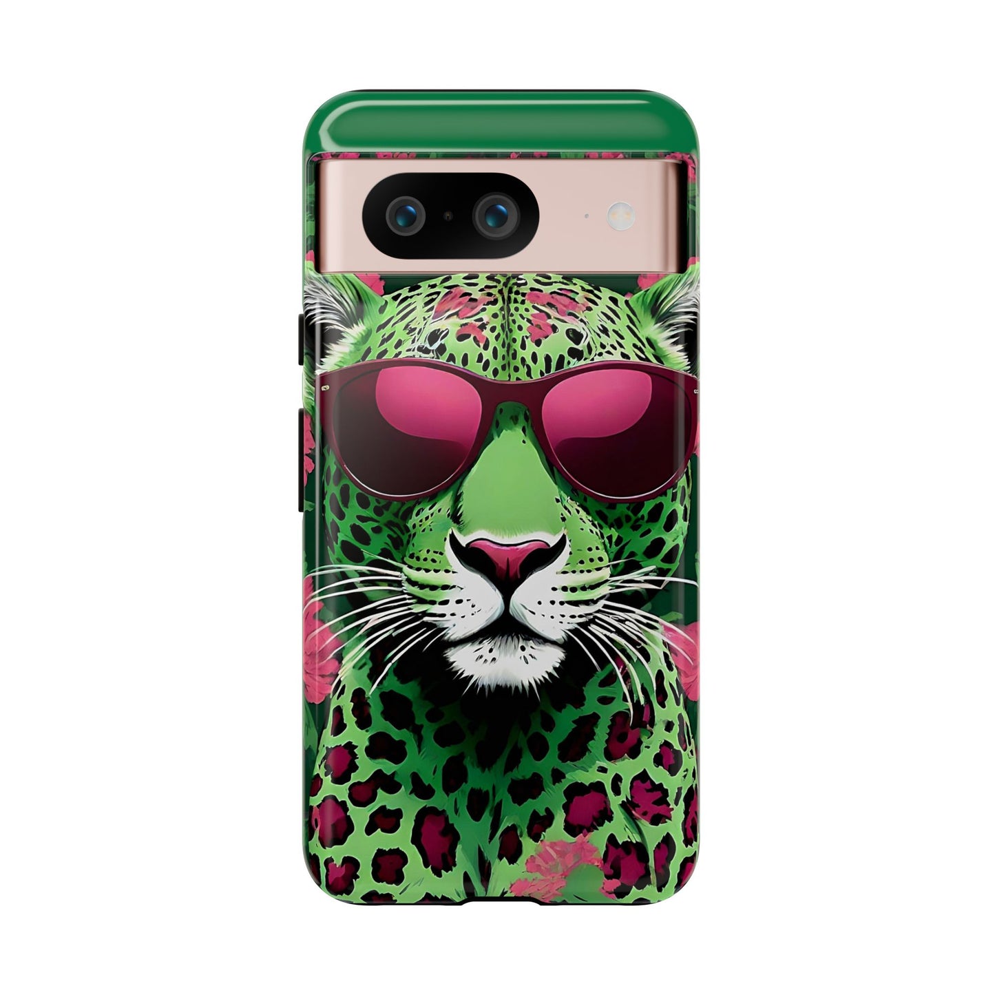 Phone Case - Lime Green & Burgundy Leopard In Sunglasses Design
