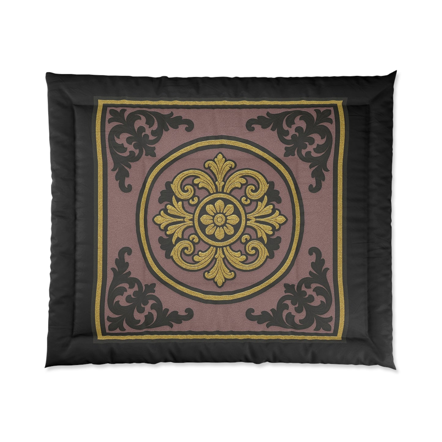 Elegant Gilded Mauve With Gold-Black Baroque Pattern Comforter, Cozy Bedding, Home Decor, Bedroom Makeover, Gift for Her