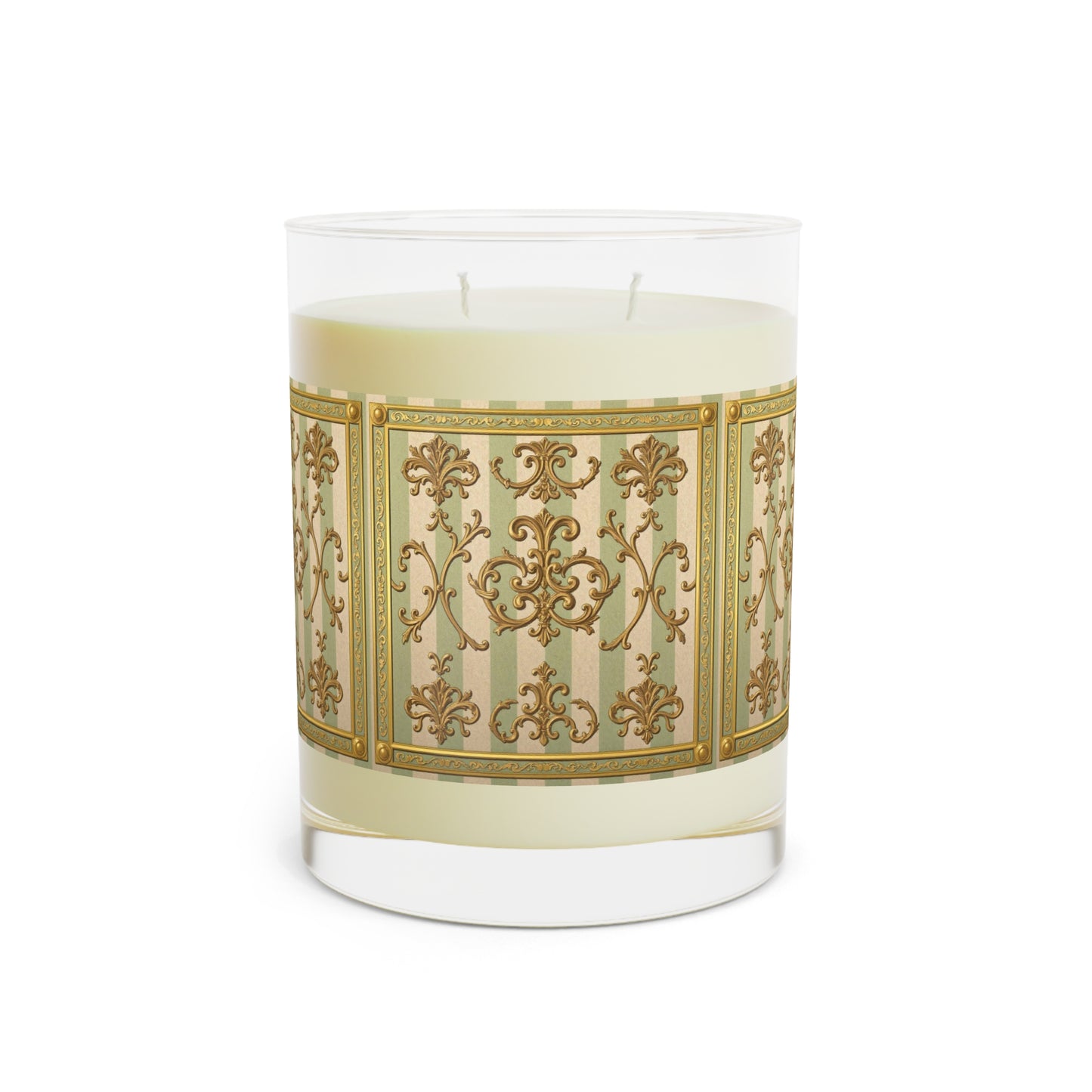 Elegant Scented Candle - Luxe Aromatherapy, Home Décor, Gift for Her, Spa Day Essentials, Relaxation - Mint Green & Beige Striped Gold Baroque