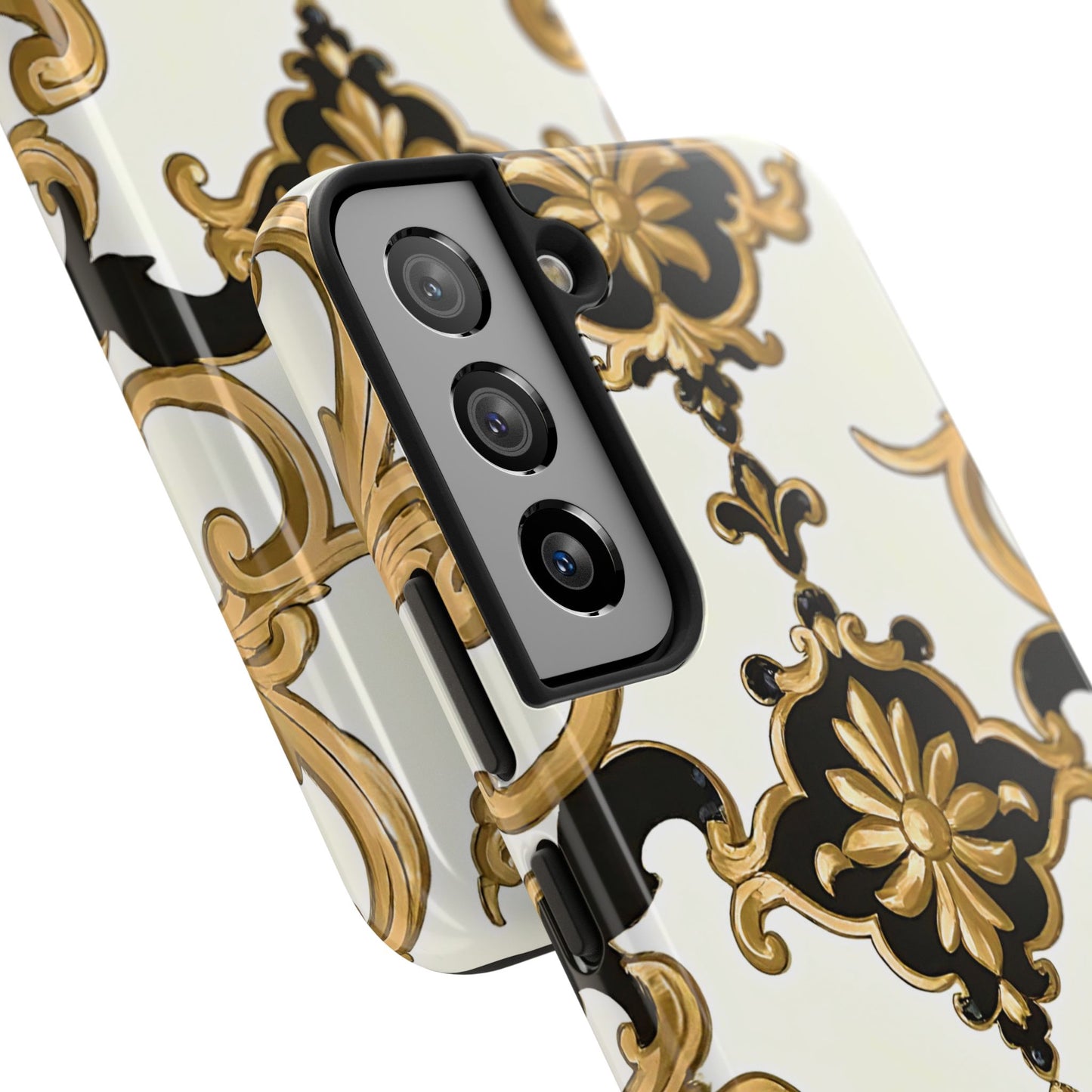 Elegant Floral Tough Phone Cases, Durable Phone Cover, Stylish Phone Accessories, Gift for Her, Chic Phone Cases - Black & Gold Rococo