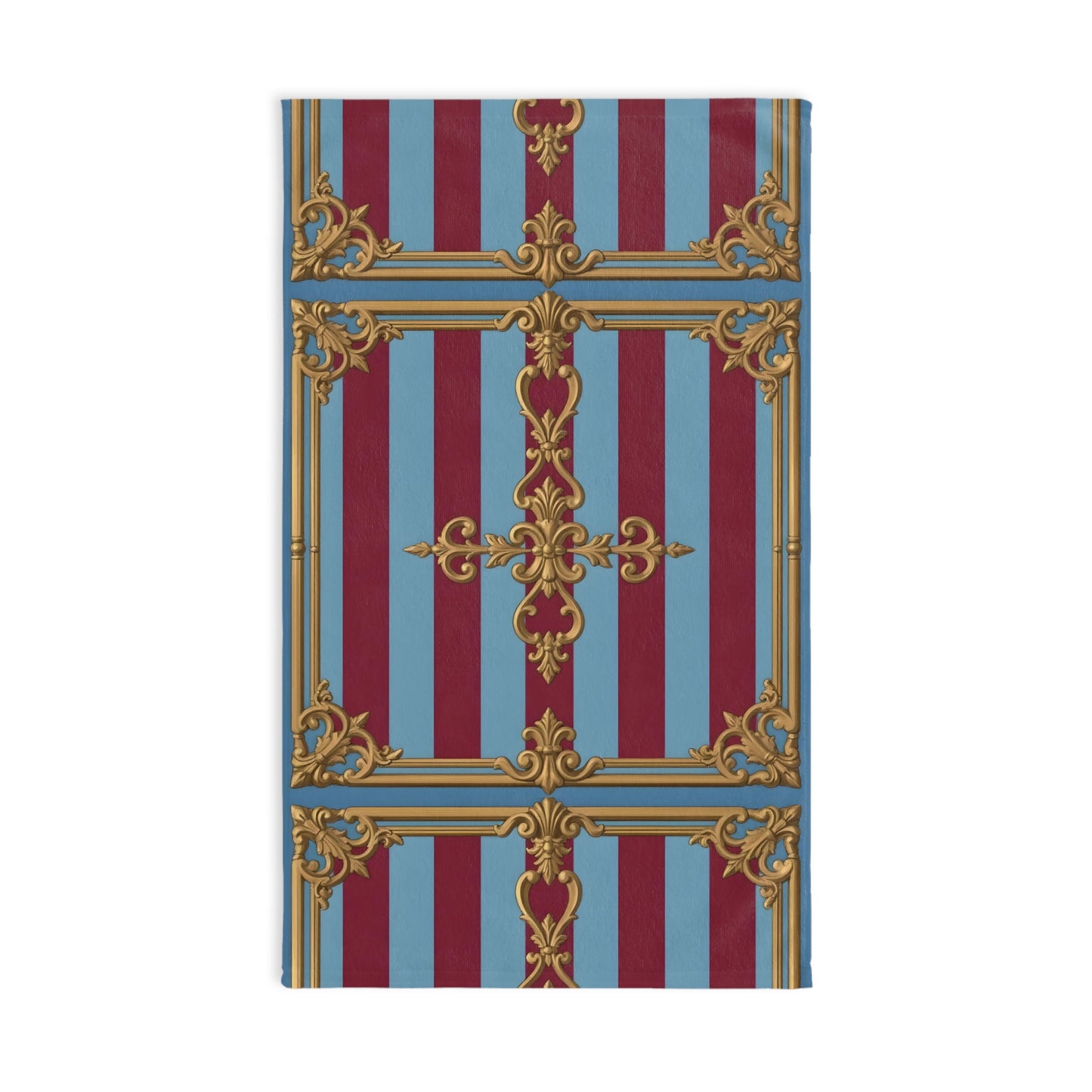 Elegant Red and Blue Decorative Hand Towel, Luxurious Bathroom Decor, French Style Kitchen Towel - Sky Blue & Maroon Striped Baroque