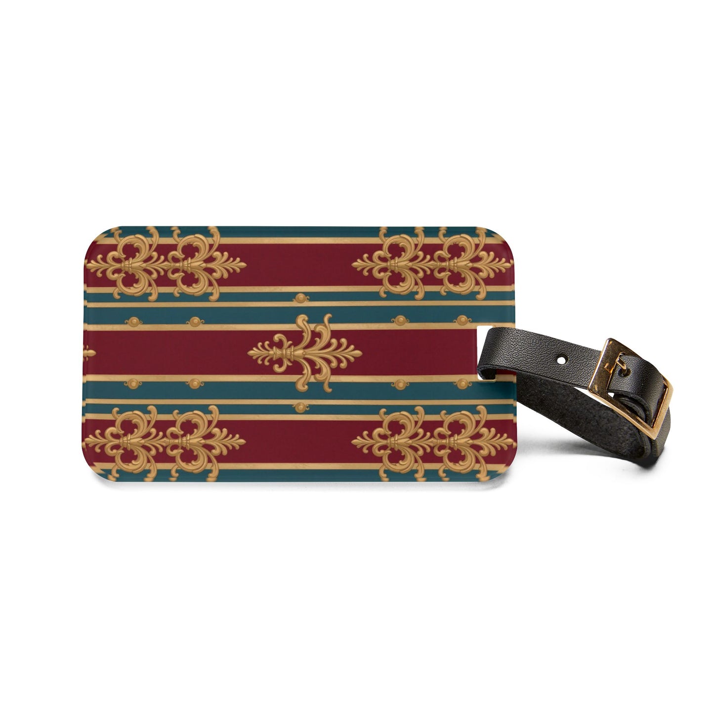 Elegant Vintage Luggage Tag | Travel Accessory, Gift for Travelers, Unique Luggage Identifier, Airline Bag Tag - Burgundy Striped Gold Baroque