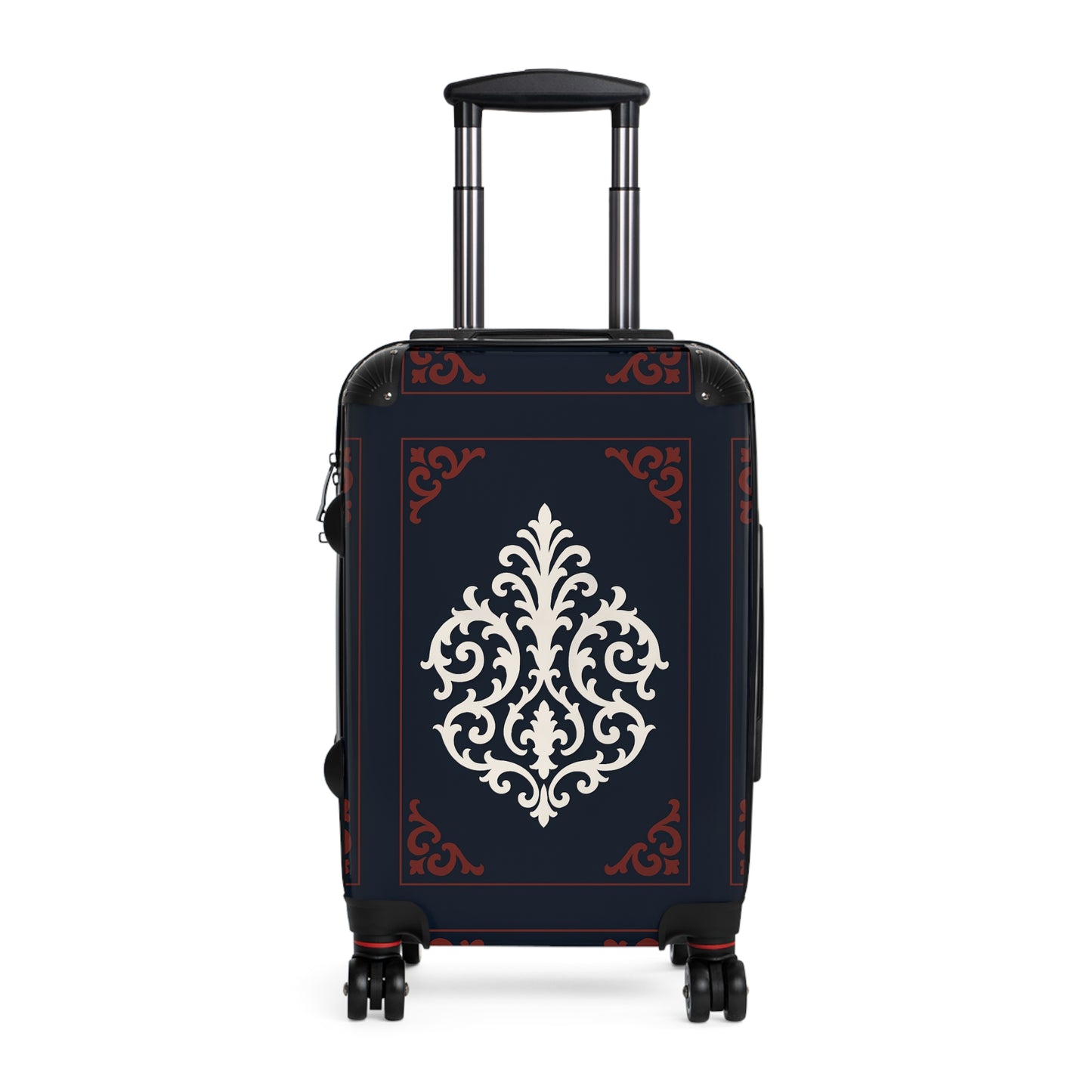 Dusk Blue-Maroon & White Baroque Carry-On Suitcase — Elegant Travel Luggage with Vintage White Medallion