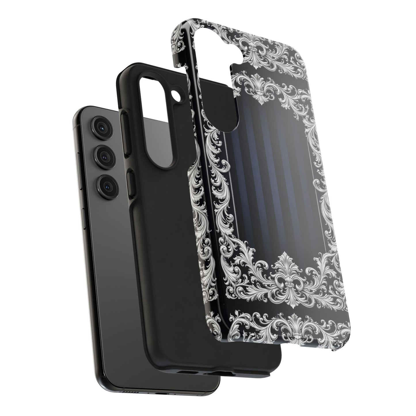 Navy Stripes & Baroque Tough Phone Case — Protective Decorative iPhone Case
