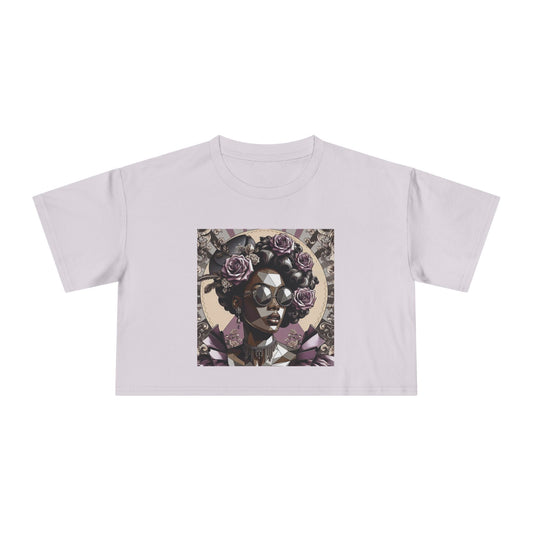 Poly Art Chic Women's Crop Tee - Floral Art Inspired Shirt, Casual Summer Wear, Festival Top, Vintage Style - Lilac Baroque Lady