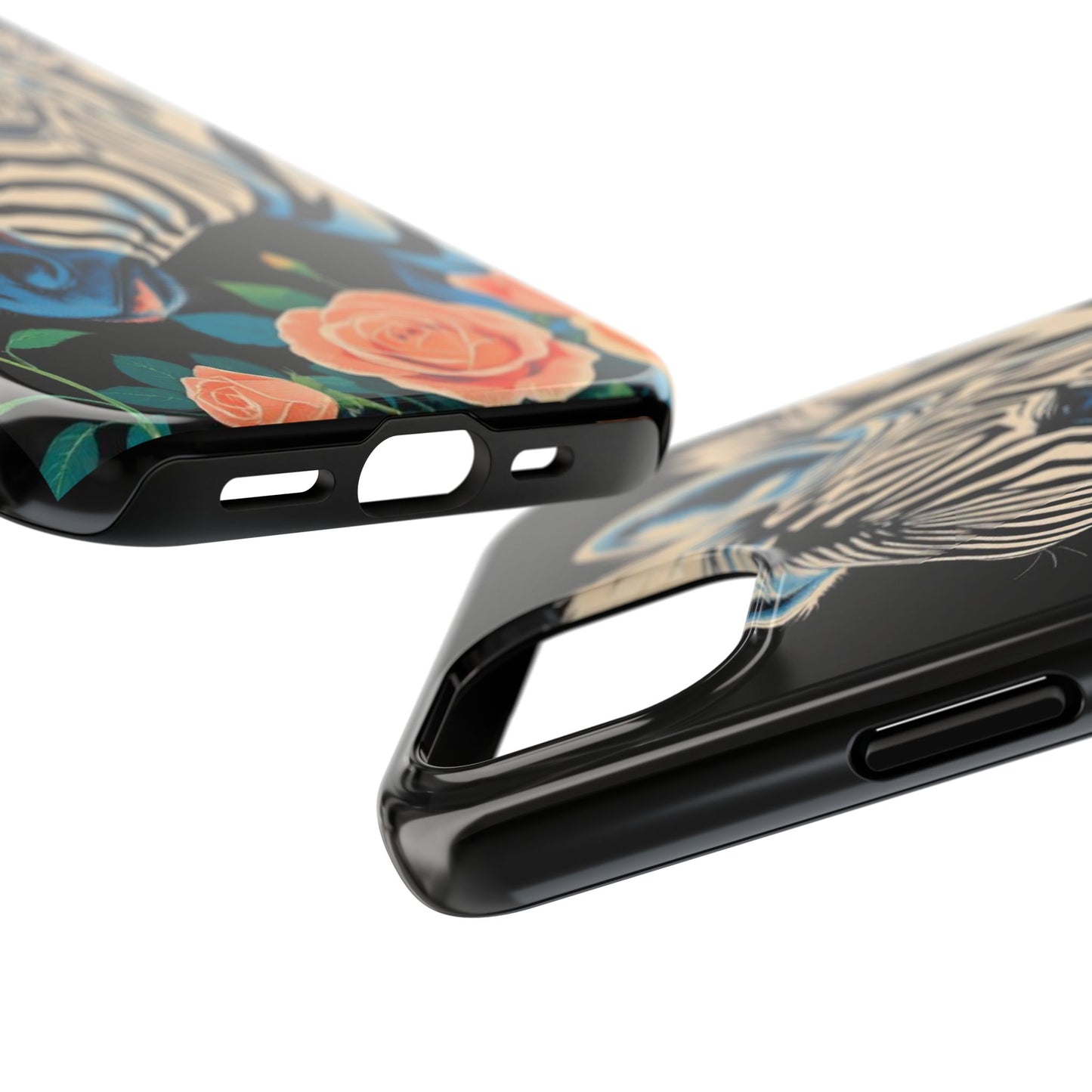 Zebra Tough Phone Case - Trendy Floral Design for Animal Lovers - Blue Zebra & Roses