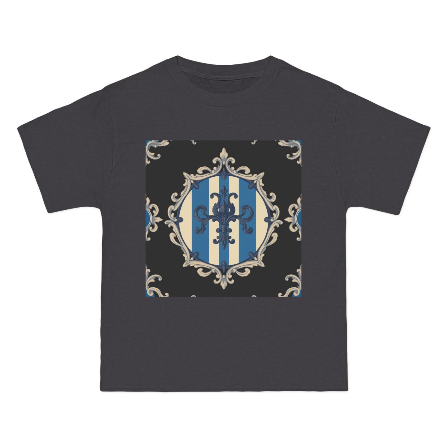 Elegant Blue & Alabaster Striped Baroque Short-Sleeve T-Shirt | Vintage Style, Graphic Tee, Casual Wear, Unisex Gift, Unique Design