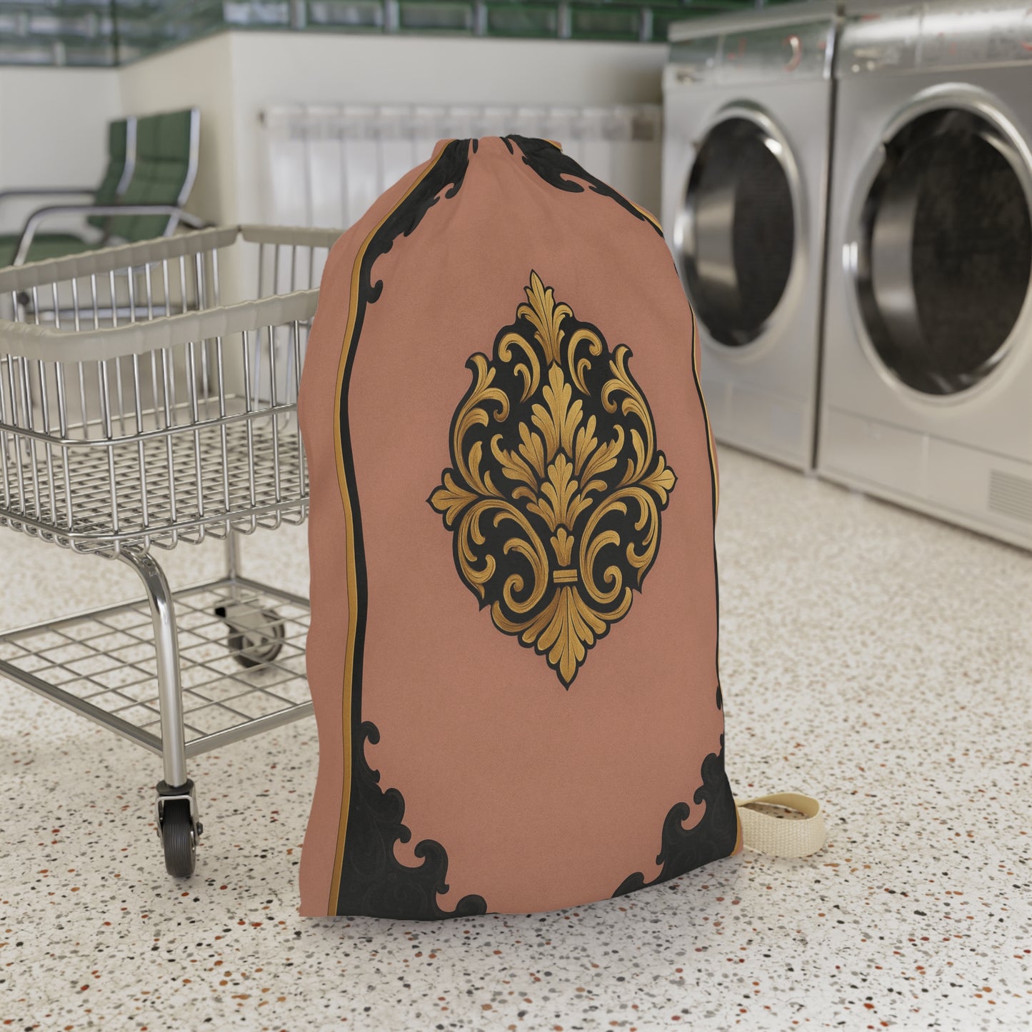 Vintage Baroque Laundry Bag — Elegant Mauve & Black-Gold Baroque Travel/Linen Organizer