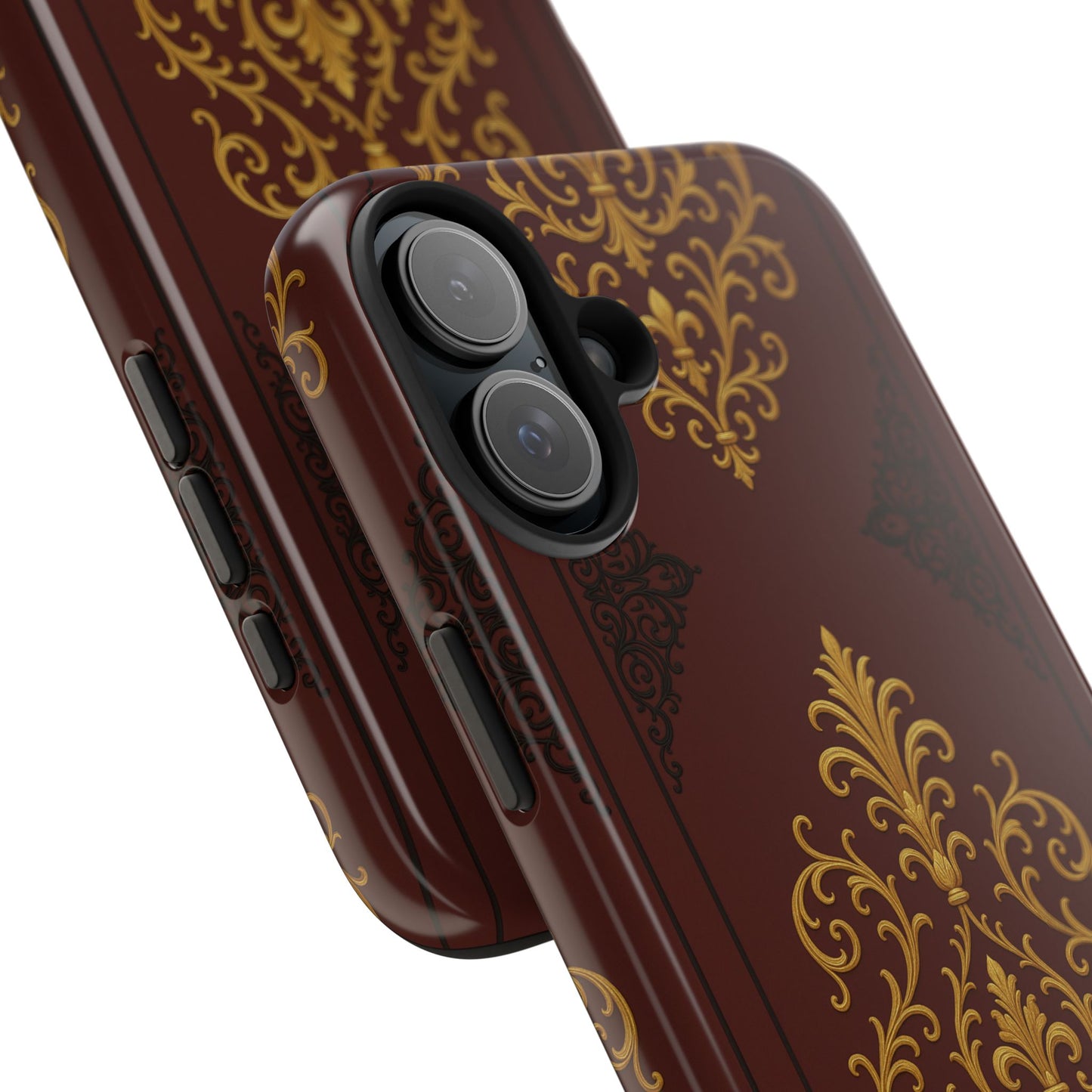 Dusk Burgundy-Black & Gold Baroque Tough Phone Case — Ornate Gold Baroque on Burgundy