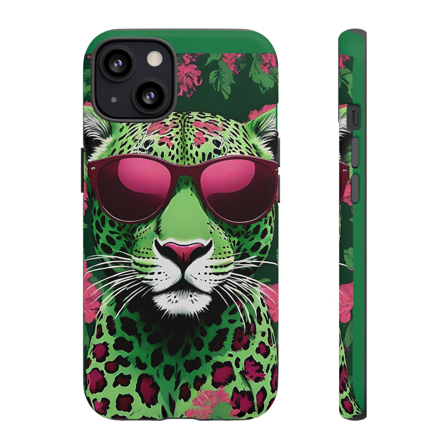 Phone Case - Lime Green & Burgundy Leopard In Sunglasses Design