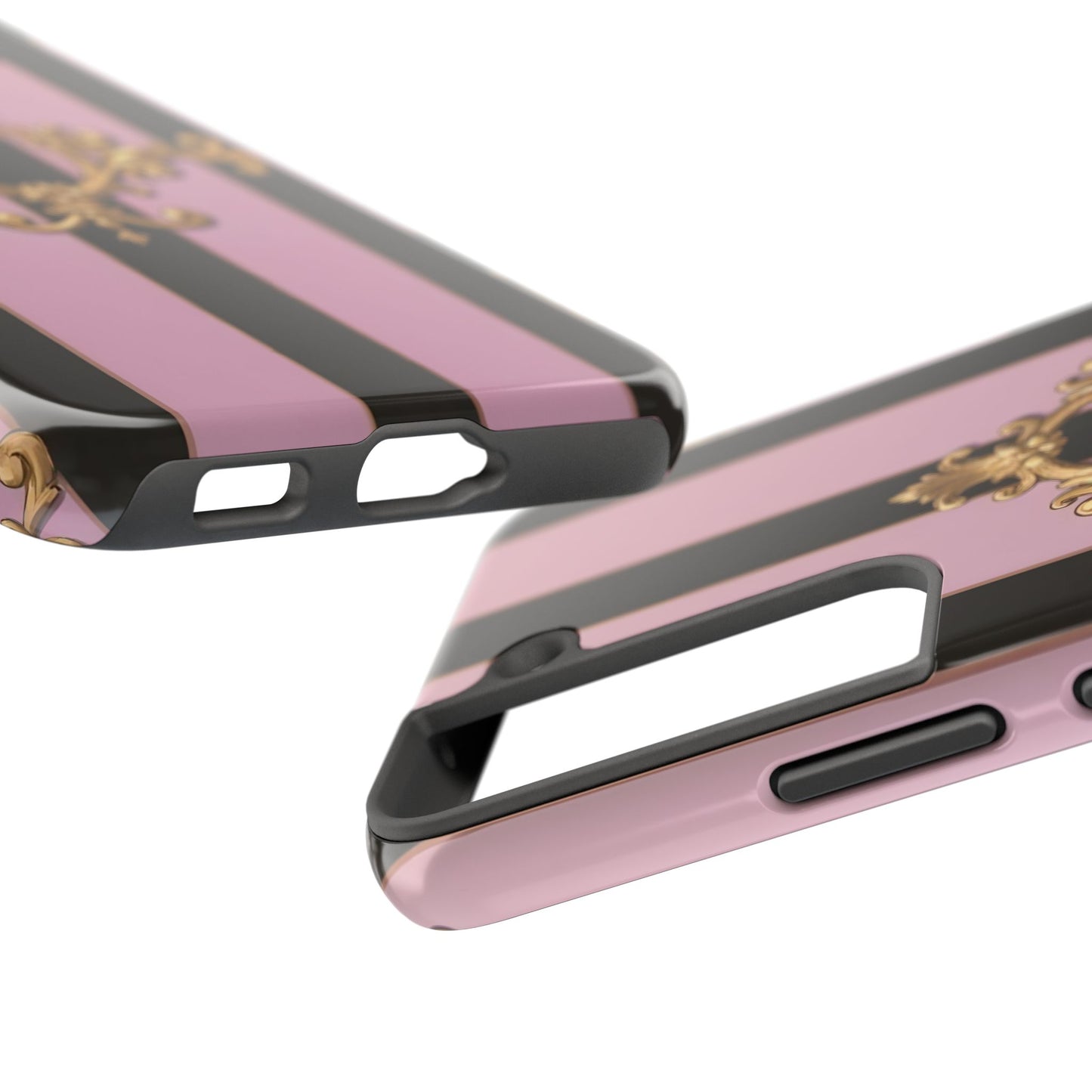 Stylish Tough Phone Case for Elegant Protection, Fashionable Accessories, Smartphone Cover - Matte Lavender & Black Striped Gold Baroque