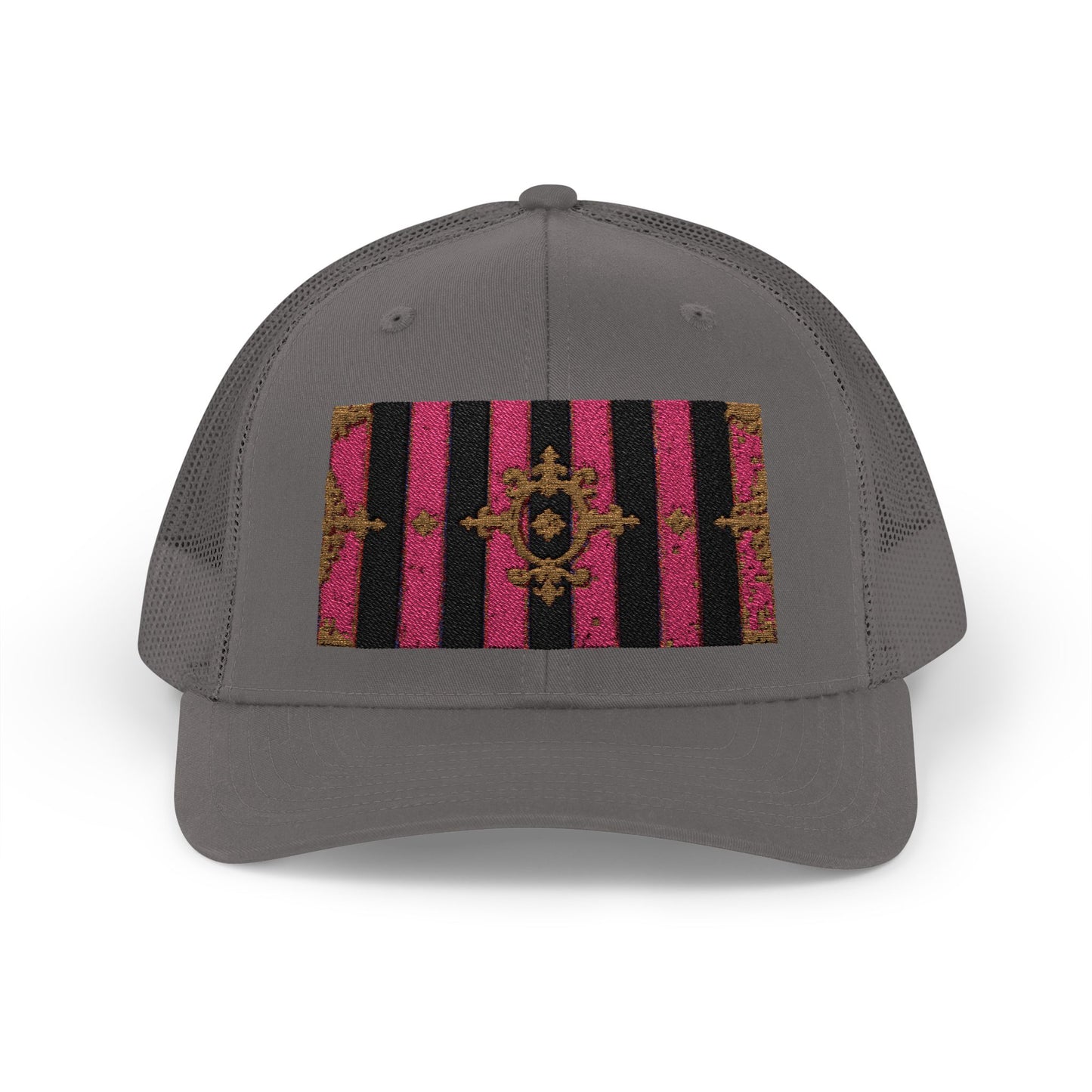 Stylish Snapback Trucker Cap with Black & Mauve Striped Gold Baroque, Trendy Fashion Hat, Perfect Gift for Him/Her