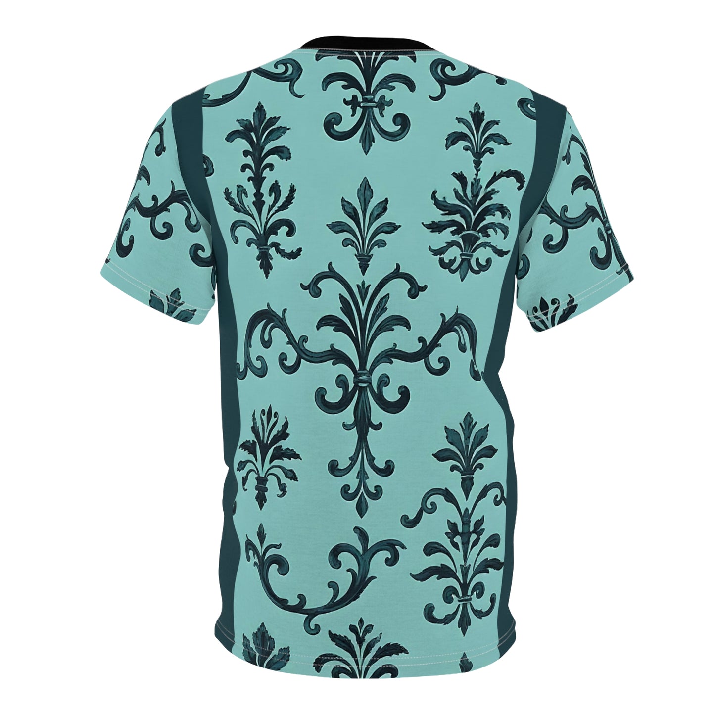 Elegant Floral Unisex Tee, Sophisticated Tees for Fashion Lovers, Perfect for Casual Outings, Cozy Everyday Wear - Teal Striped Rococo