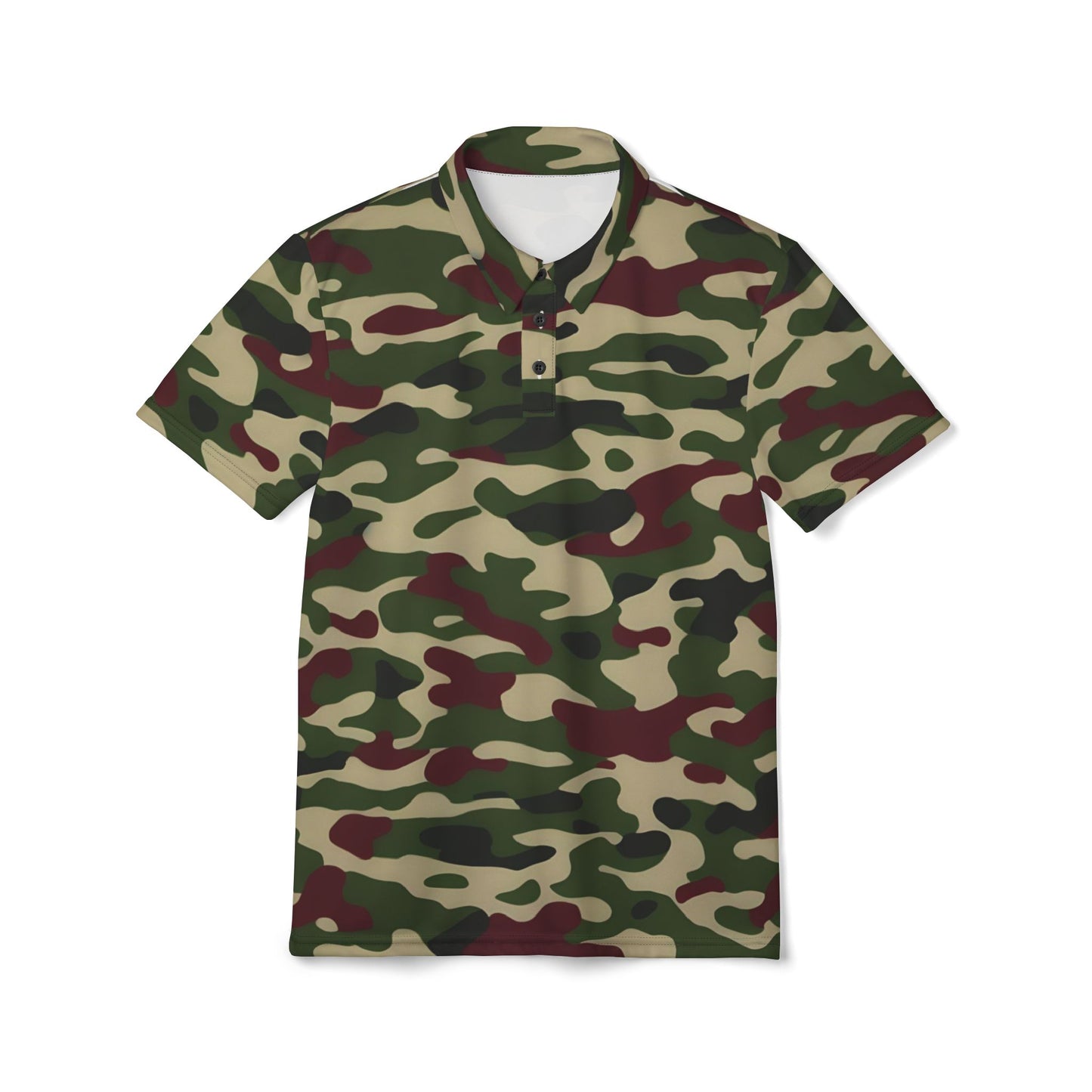 Stylish Camouflage Unisex Polo Shirt, Casual Wear, Outdoor Apparel, Military-Inspired Fashion, Gift for Him or Her - Army Green & Burgundy Camo