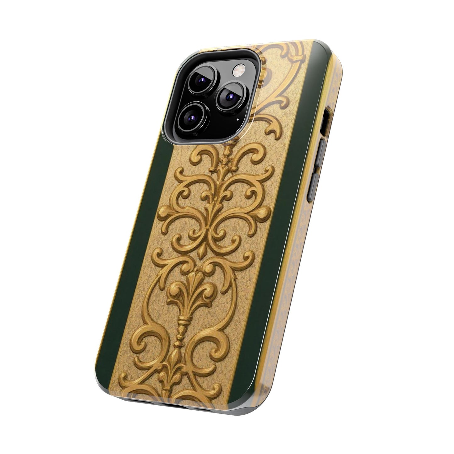 Elegant Teal Striped Gold Baroque Vintage Phone Case, Durable Cell Phone Cover, Floral Phone Protection, Personalized Gift Idea