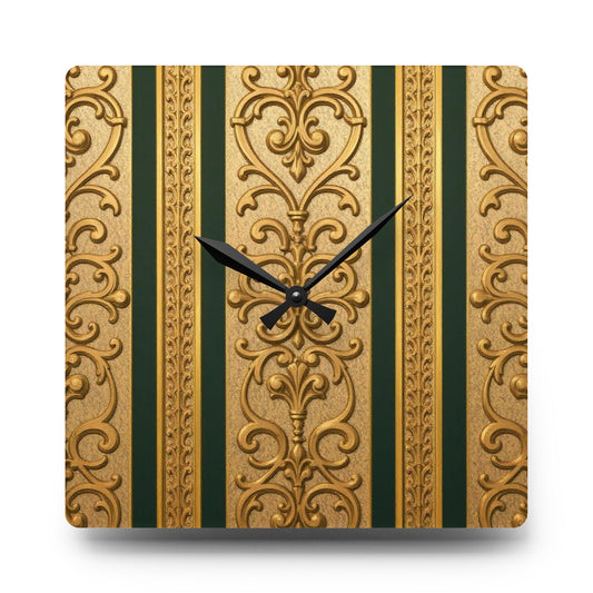 Elegant Teal Striped Gold Baroque Vintage Acrylic Wall Clock, Stylish Home Decor, Unique Gift for Housewarming, Timeless Wall Art
