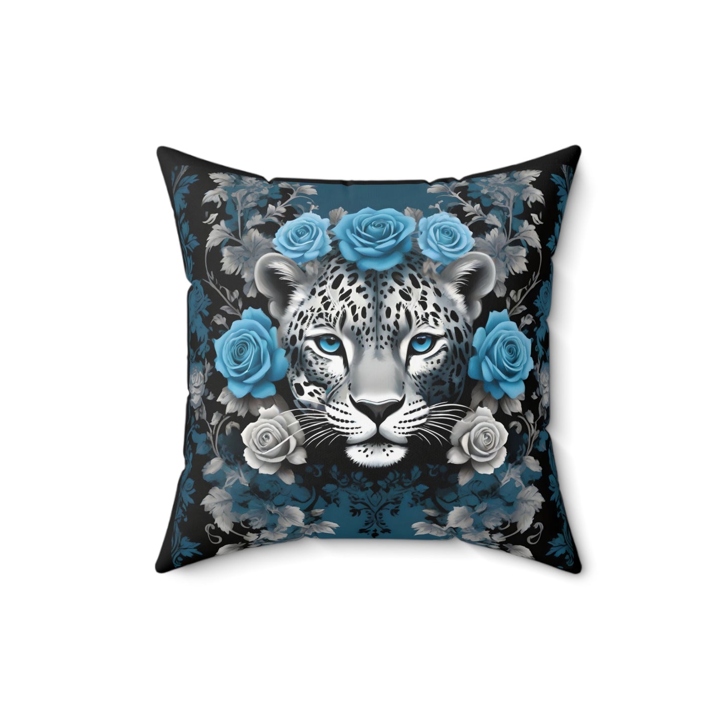 Exotic Elegance Leopard Floral Throw Pillow - Silver Leopard