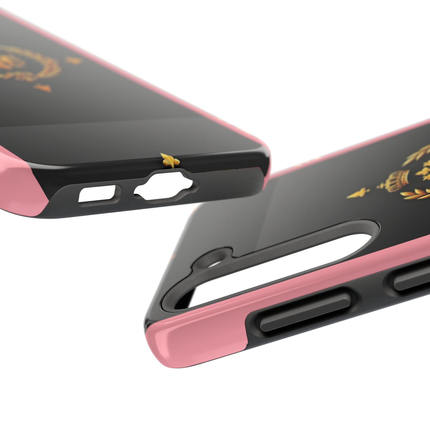Tough Phone Case with Regal Design - Elegant Phone Protection, Gift for Him/Her, Royalty Inspired - Pink Striped Gold Crest