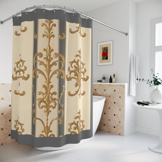Vintage Floral Shower Curtain - Luxurious Home Décor for Classy Bathrooms - Dusk Olive Striped Gold Damask