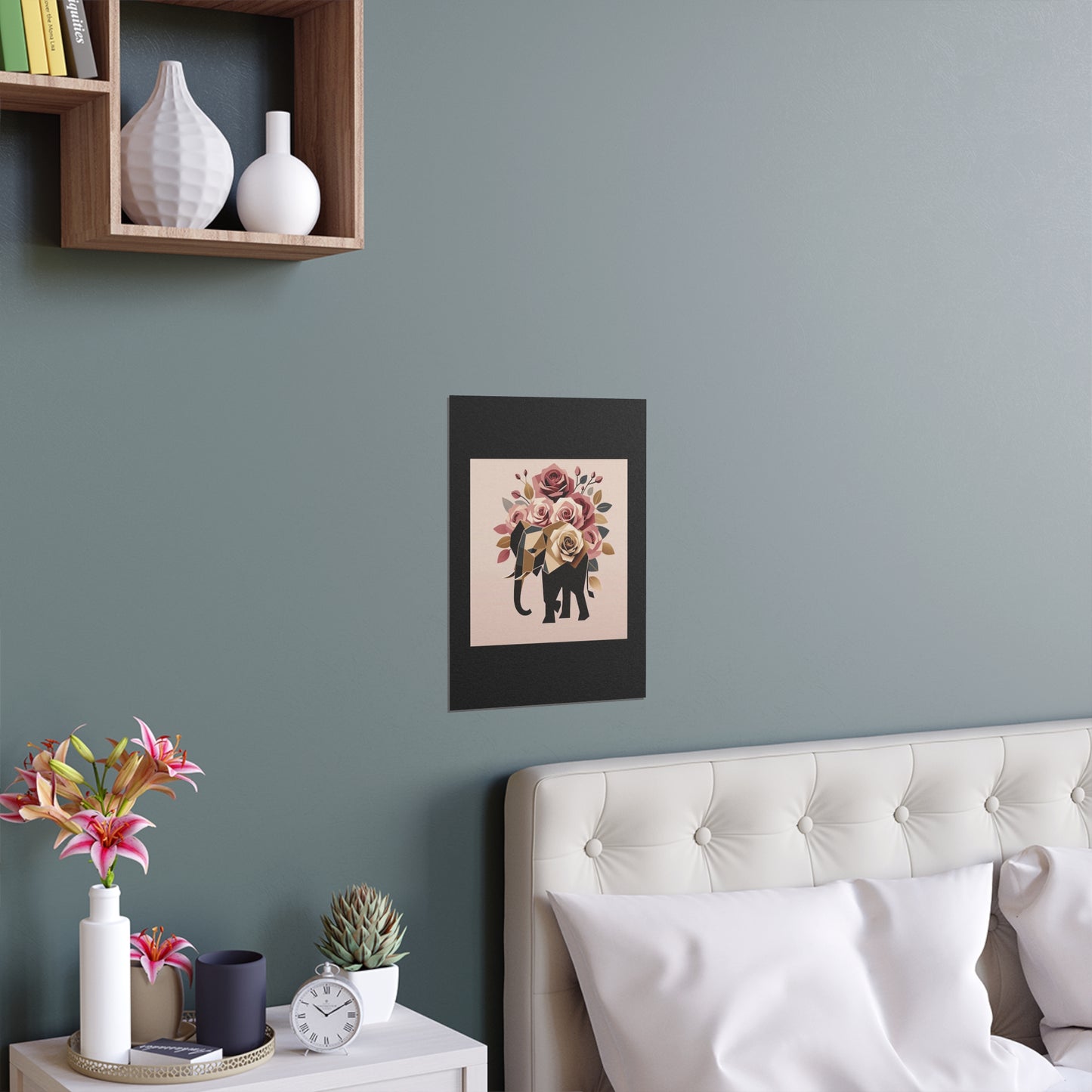 Elegant Floral Silk Poster - Indoor/Outdoor Wall Art for Home Decor - Black & Gold Elephant & Roses