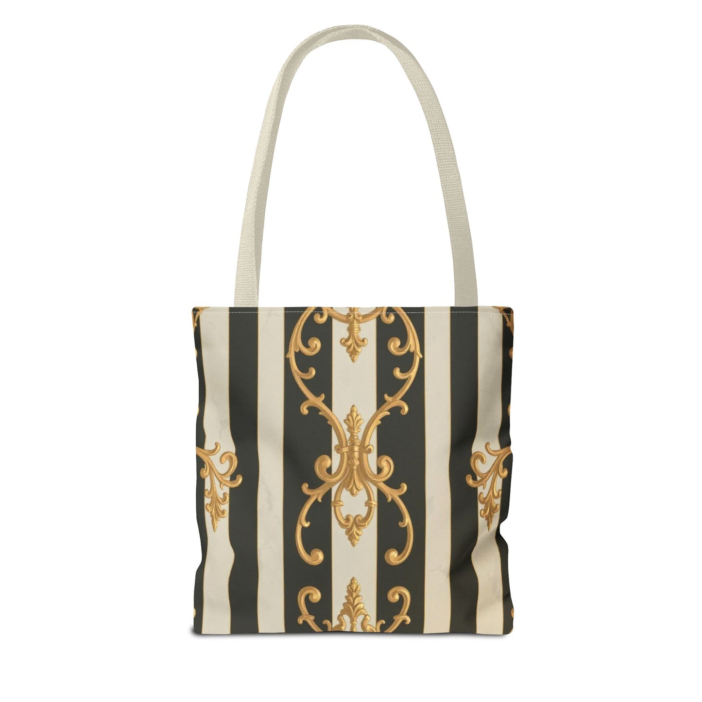 Elegant Black & Alabaster Striped Baroque Tote Bag, Stylish Shopping Bag, Fashion Accessory, Gift for Her, Reusable Bag, Perfect for Events