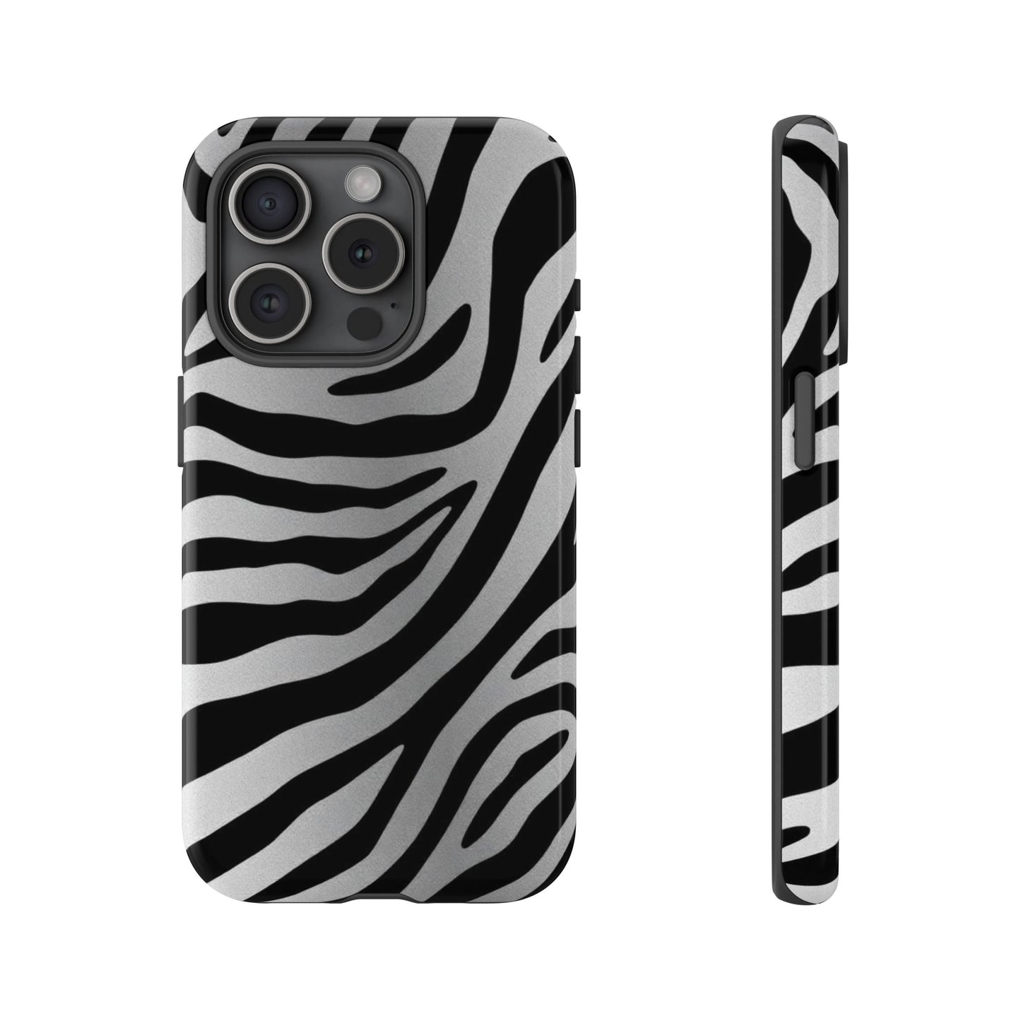 Zebra Print Tough Phone Case - Silver