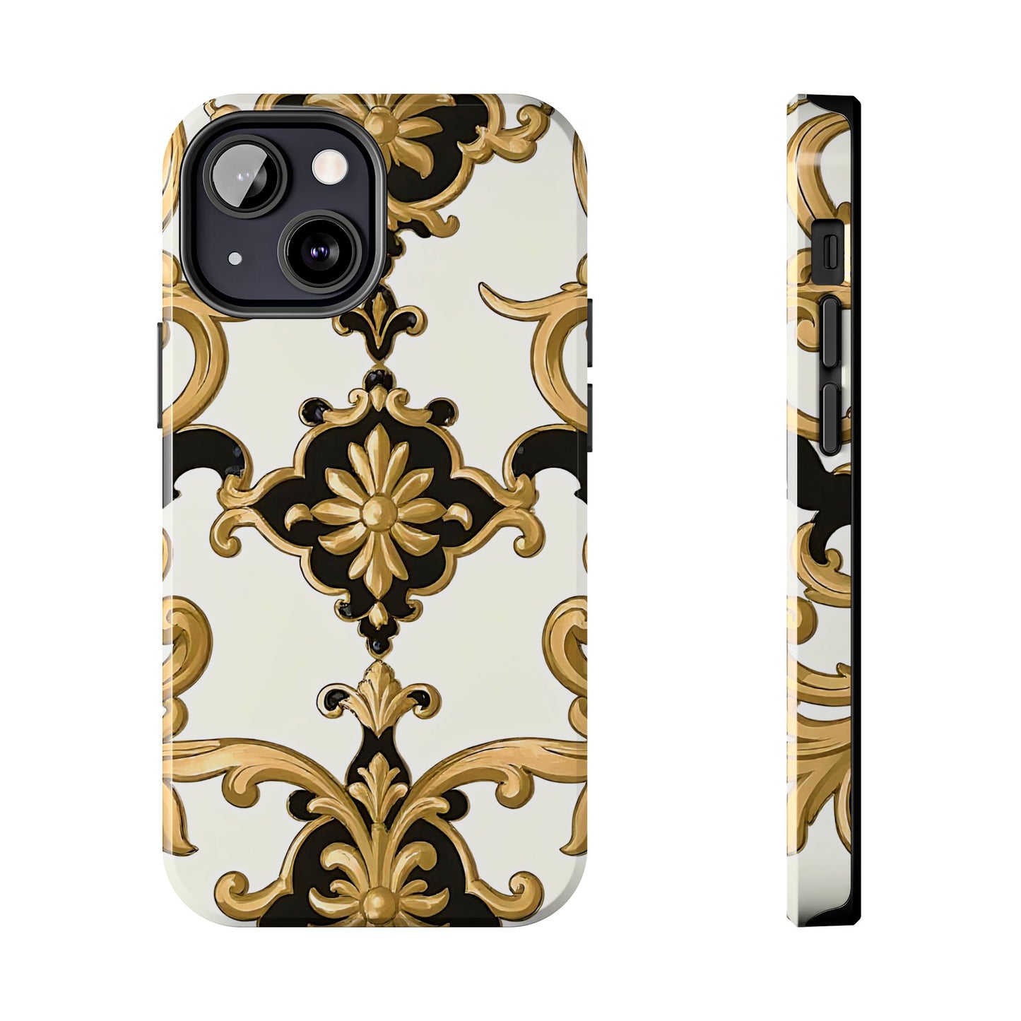 Elegant Floral Tough Phone Cases, Durable Phone Cover, Stylish Phone Accessories, Gift for Her, Chic Phone Cases - Black & Gold Rococo