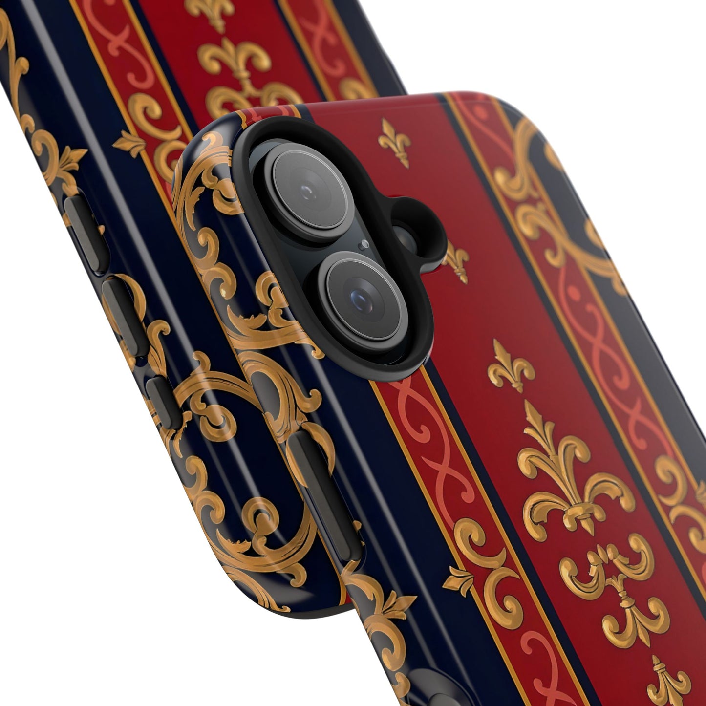 Elegant Vintage Phone Cases, Tough Phone Cover, Stylish Cell Phone Accessories, Durable Phone Protection - Midnight Blue & Dusk Red Gold Baroque