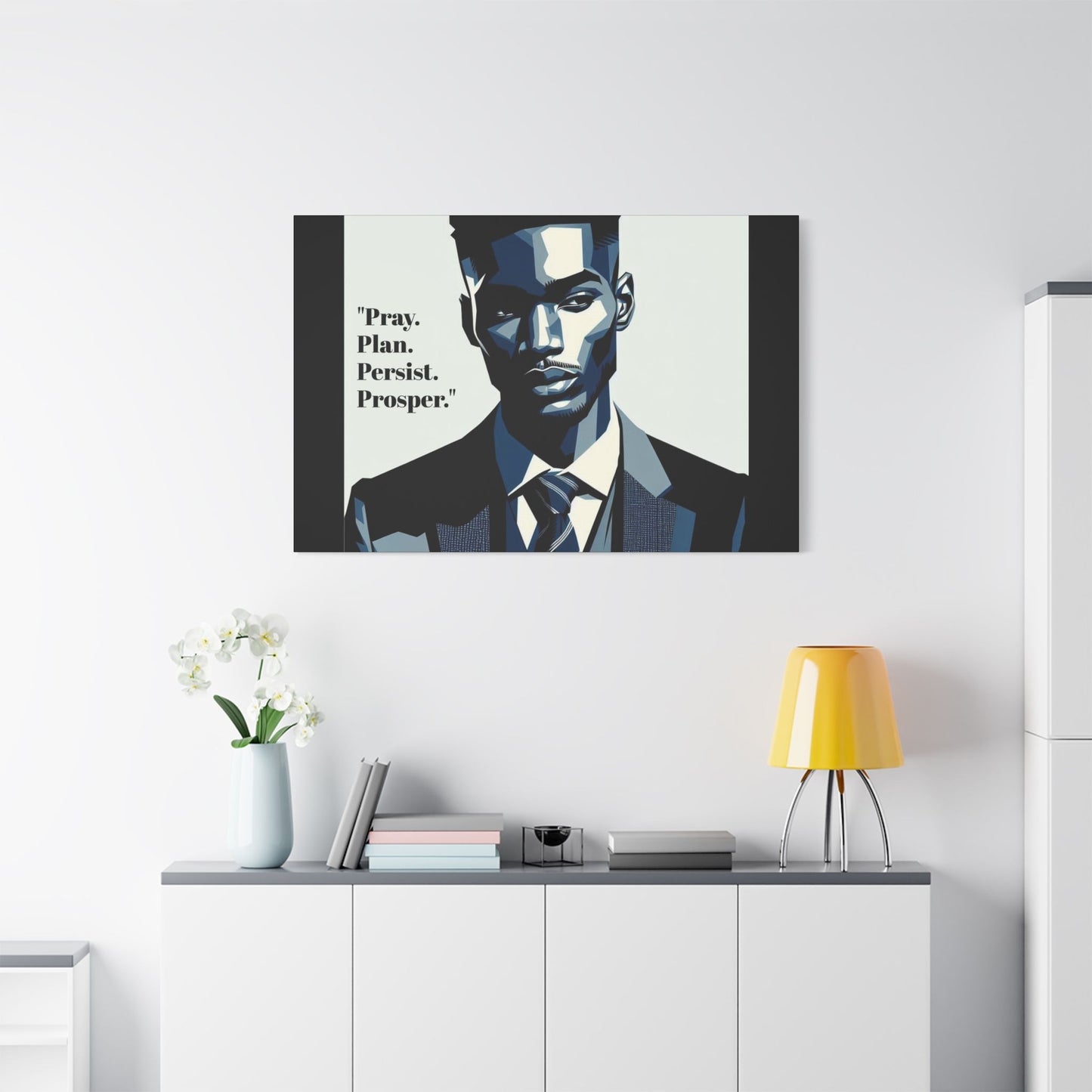 Afro Art Print Canvas, Wall Decor, Satin Stretched Canvas, African American Art, Office Decor, Home Decor - "Pray. Plan. Persist. Prosper."