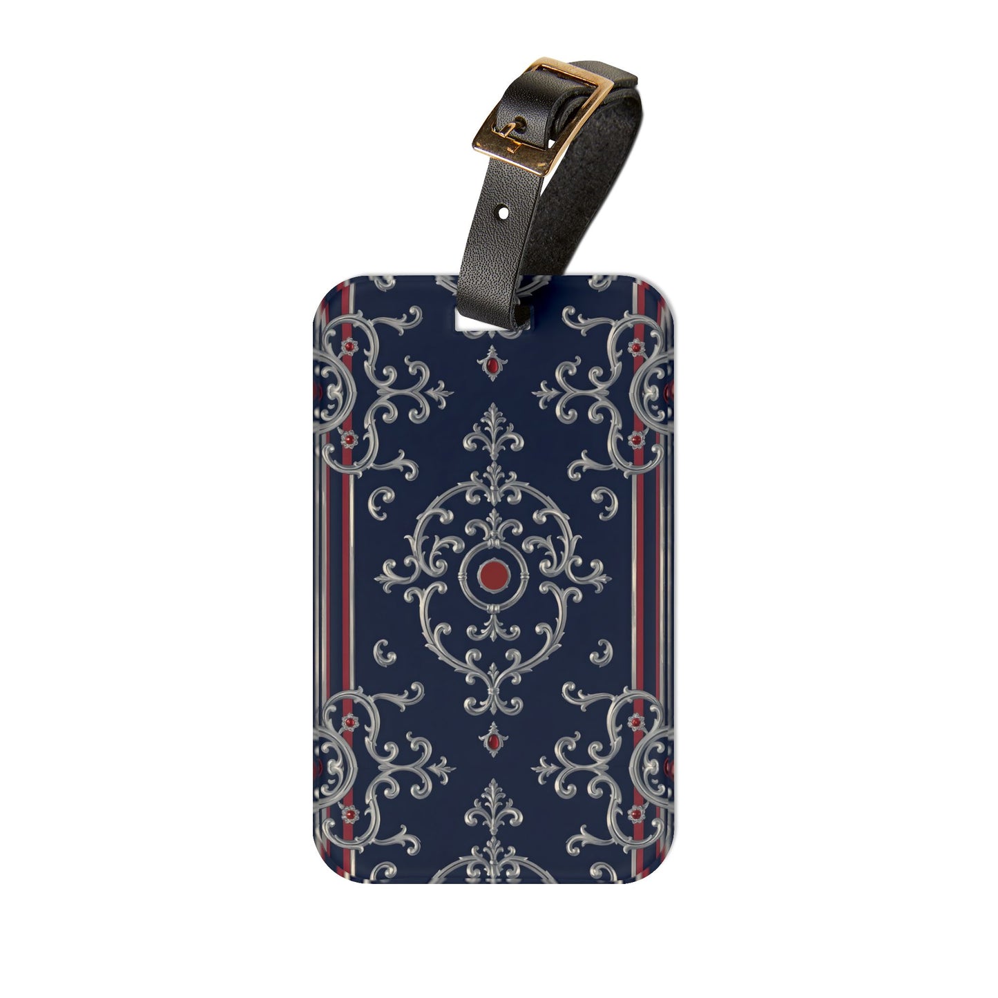 Elegant Vintage Pattern Luggage Tag | Travel Accessory, Personalized Gift, Adventure Essentials, Stylish Travel ID - Blue & Red Silver Baroque