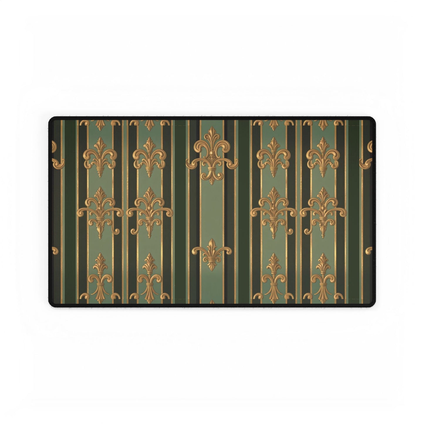 Elegant Baroque Desk Mat, Office Decor, Home Office Accessories, Stylish Desk Pad, Gift for Writers - Green Striped Gold Baroque