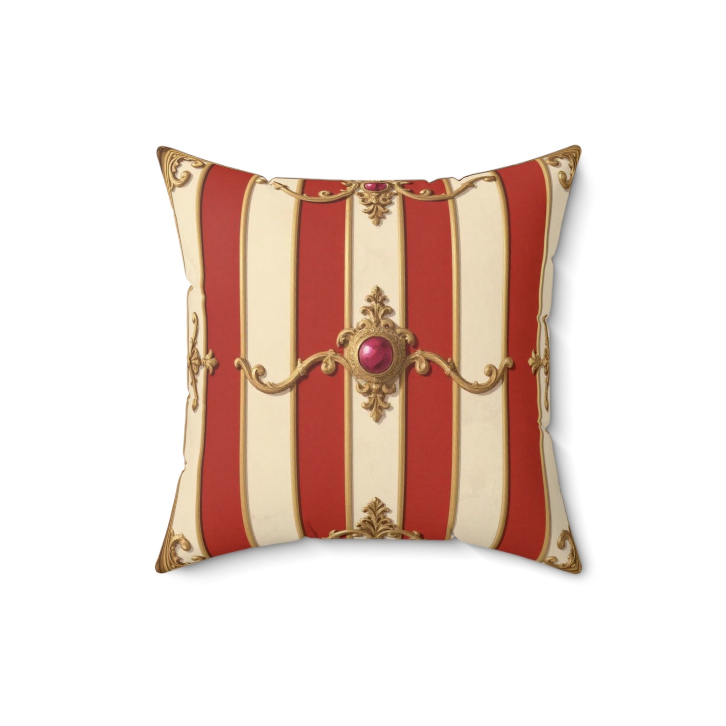 Vintage Glam Square Pillow with Regal Design - Alabaster & Dusk Orange Striped Baroque