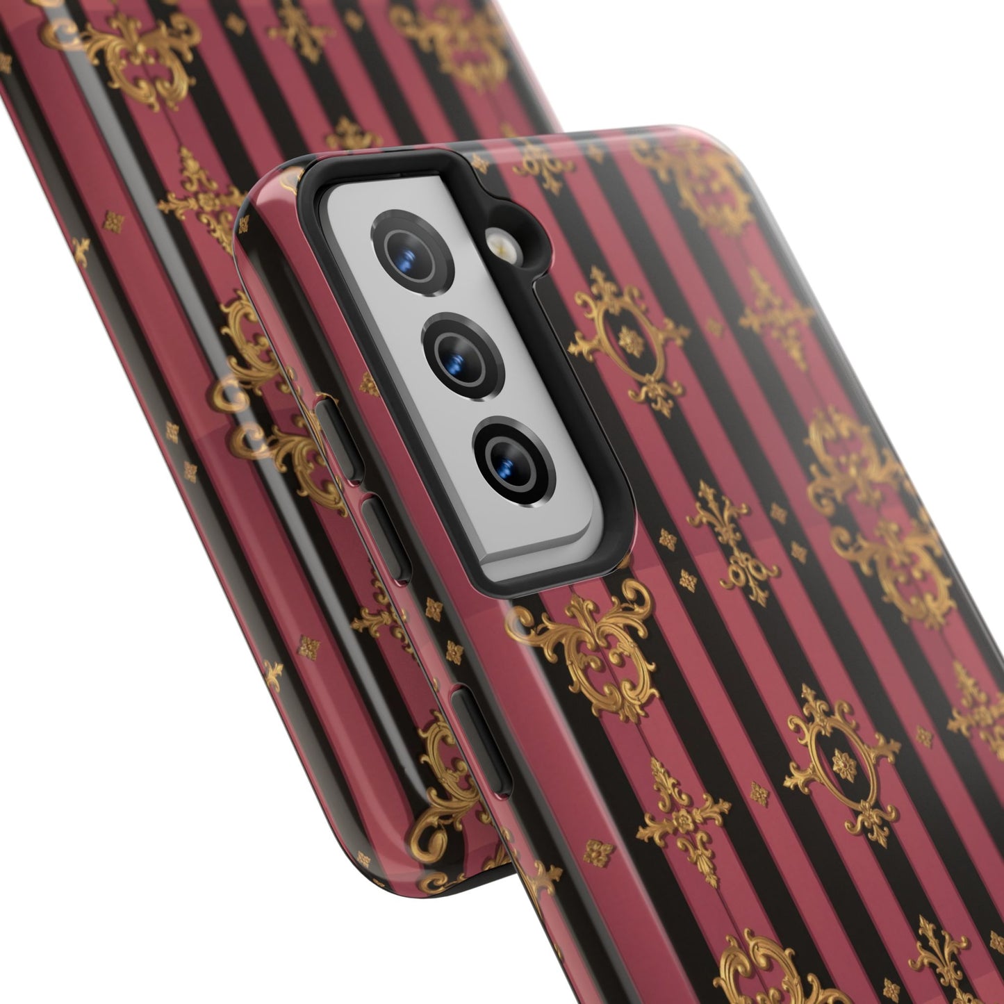 Elegant Black & Mauve Striped Gold Baroque Phone Case, Tough Phone Cases, Stylish Protective Cover, Unique Gift, Luxe Phone Accessories