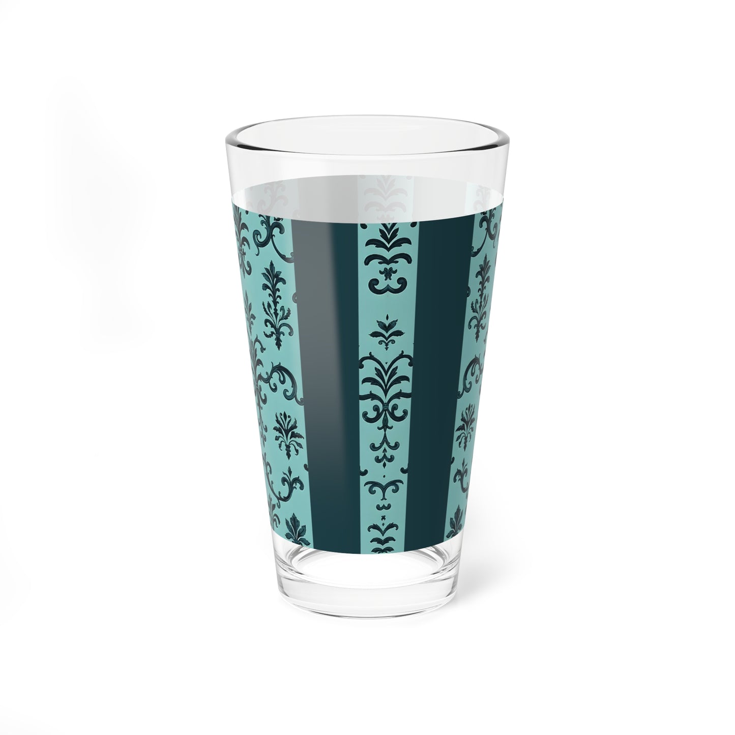 Elegant Mixing Glass - 16oz Vintage Design, Cocktail Glass, Party Glassware, Home Bar Accessory, Gift for Entertainer - Teal Striped Rococo