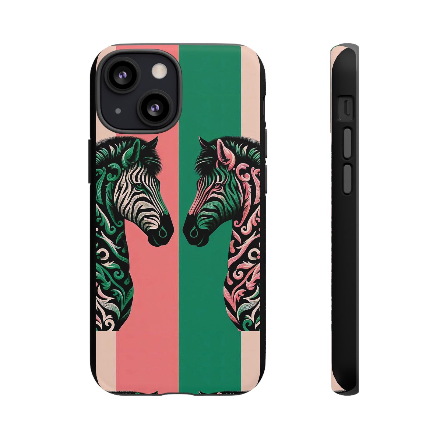 Phone Case - Elegant Pink & Green Zebra Damask Design