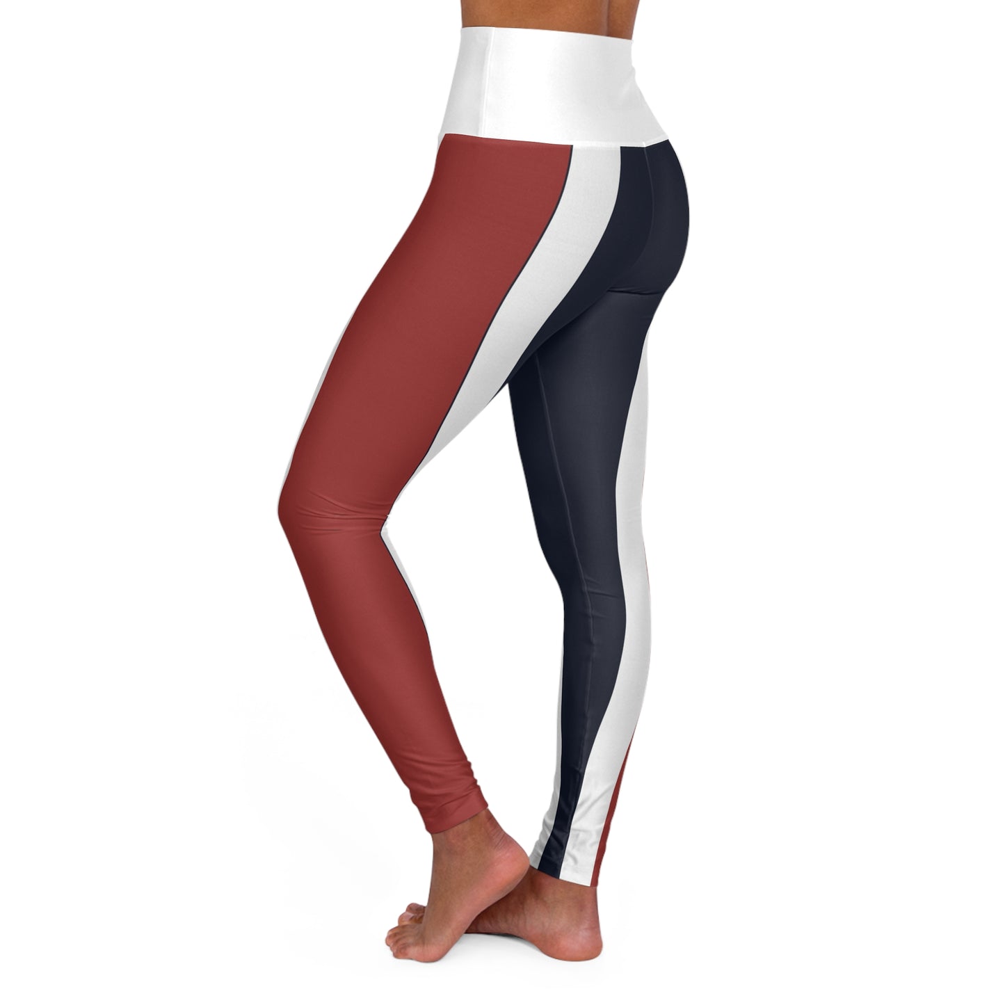 Lunar Midnight & Red-White Striped Stylish High Waisted Yoga Leggings, Athletic Leggings, Fitness Wear, Workout Pants, Activewear, Trendy Yoga Tights