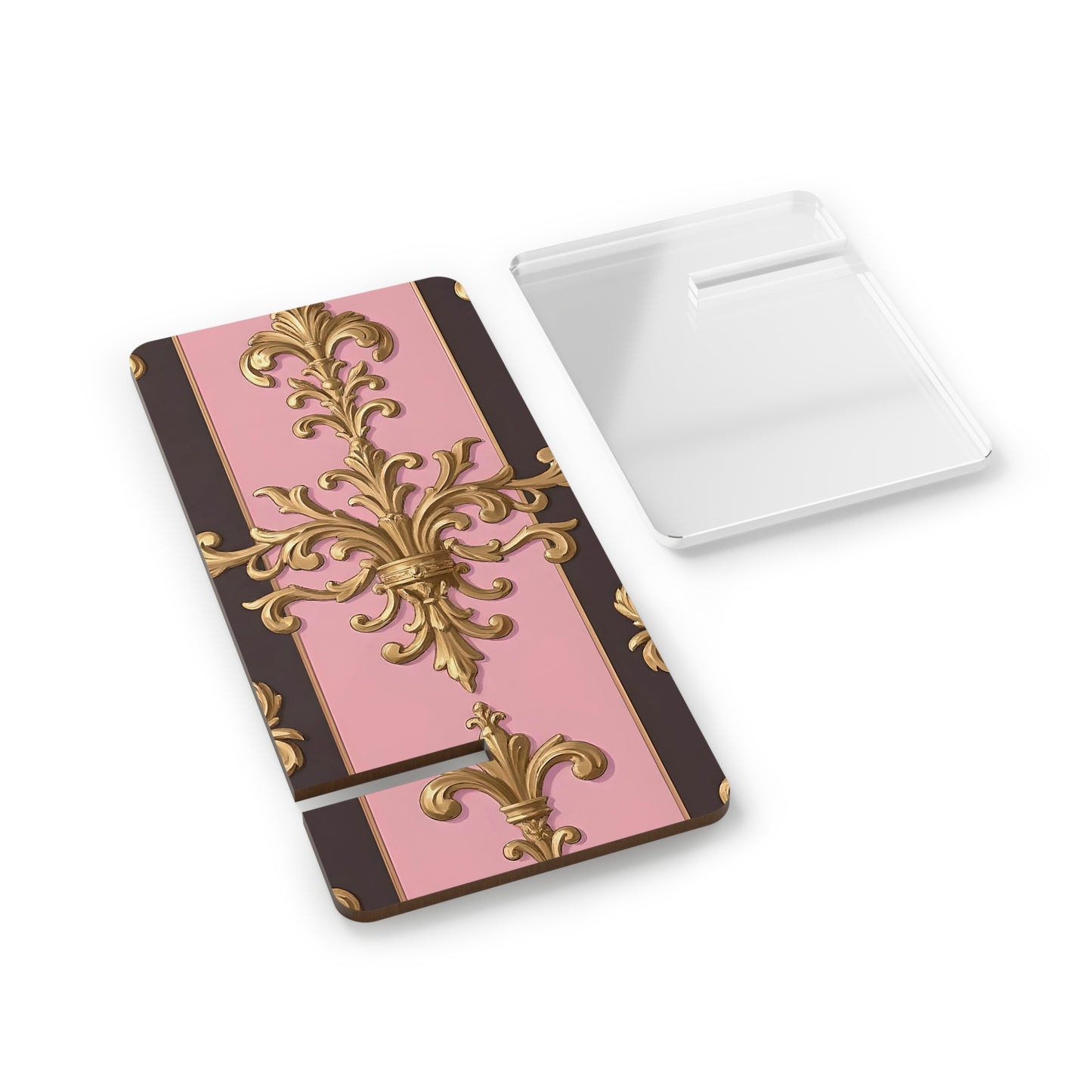 Elegant Floral Motif Smartphone Display Stand - Pink & Brown Striped Gold Damask - Decorative Mobile Holder