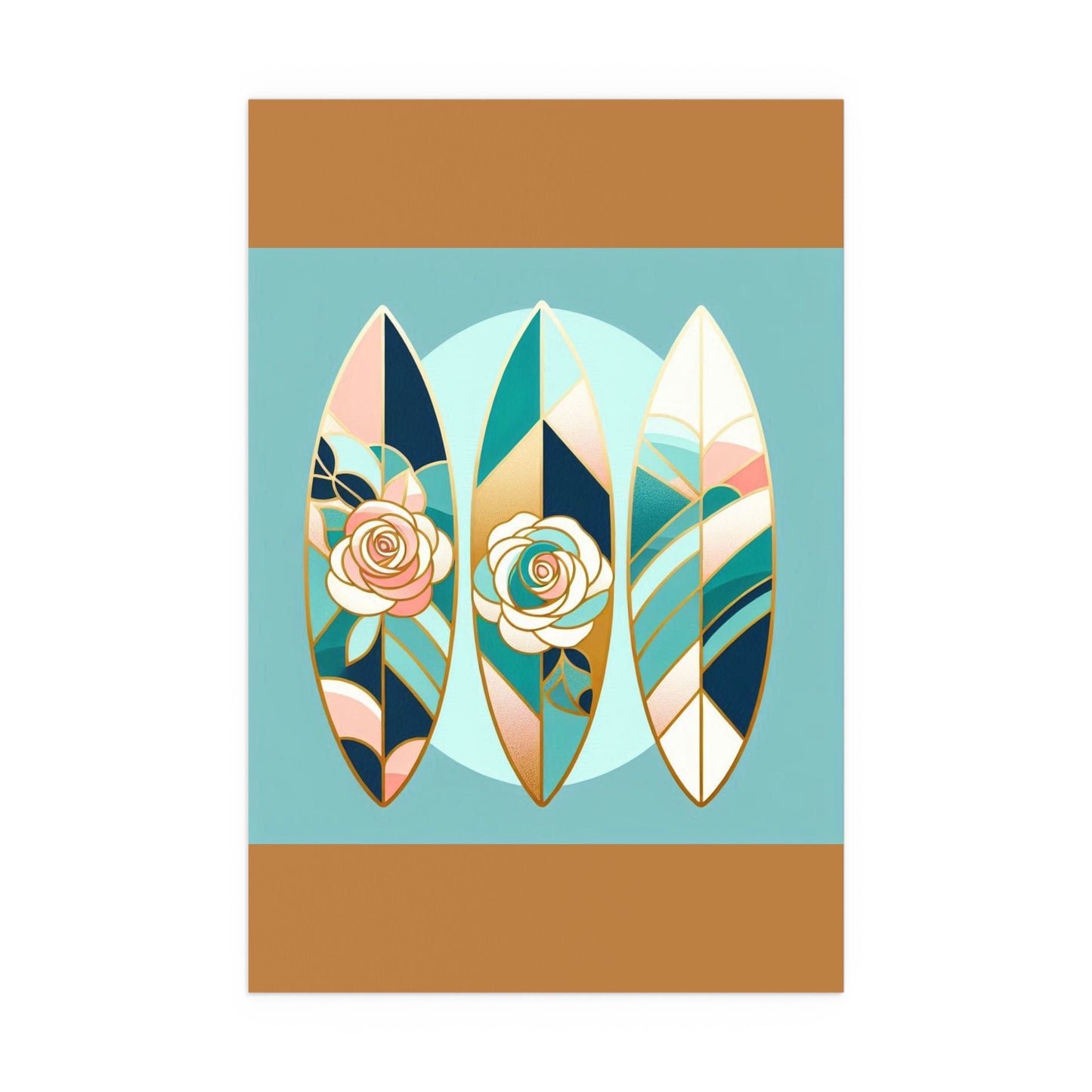 Elegant Floral Silk Poster - Indoor/Outdoor Wall Art for Home Decor - Blue, Pink & Aqua Surfboard & Roses