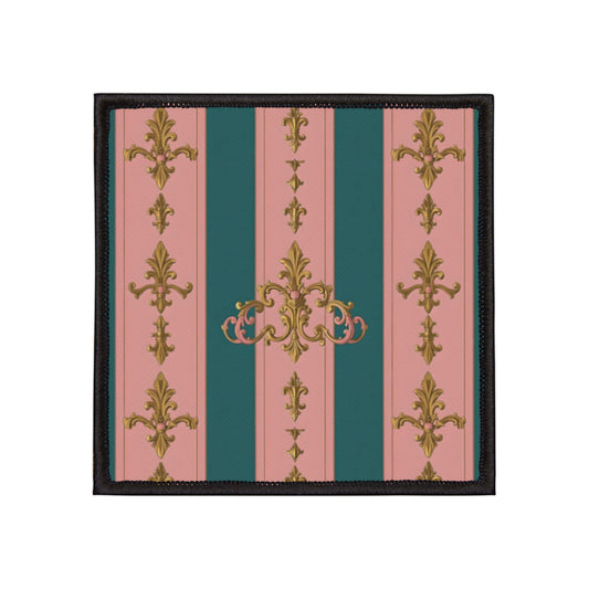 Vintage Floral Iron-On Patches, DIY Clothing Decor, Unique Jacket Embellishment, Gift for Craft Lovers - Pink & Teal Striped Gold Baroque