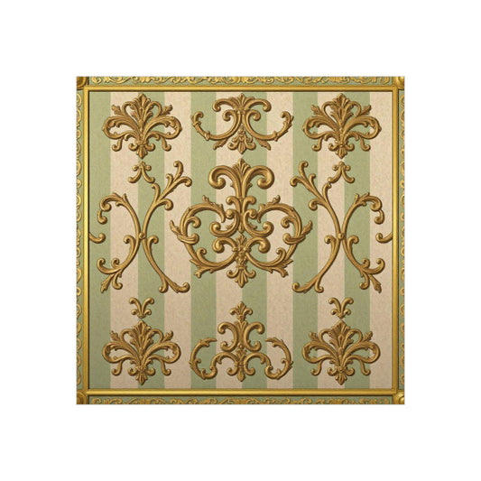 Elegant Foam Board Decor, Vintage Wall Art, Home Decoration, Wedding or Party Backdrop - Mint Green & Beige Striped Gold Baroque