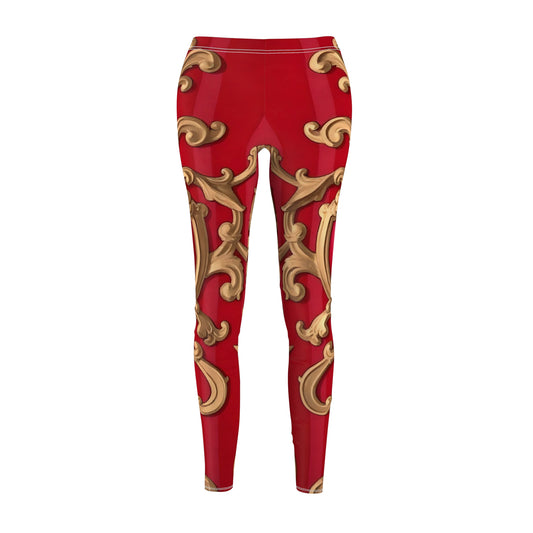 Luxurious Red Gold Baroque Leggings, Stylish Activewear, Trendy Workout Pants, Fashion Leggings, Gift for Her